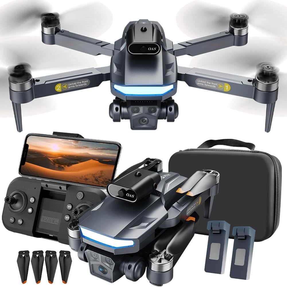 Drone a motore brushless con fotocamera per principianti, quadricottero WiFi FPV con videocamera 4K HD, Auto Hover, 3D Flips, modalità Headless, Trajectory Flight, Evitamento degli ostacoli,2 batterie