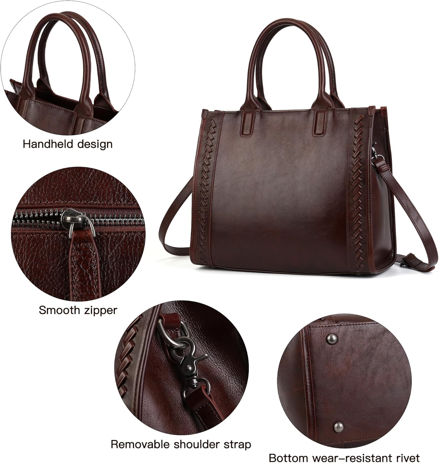 Genuine Leather Handbags Purses for Women,Leather Satchel Tote Purse Crossbody Top Handle Bag for Women Ladies · v2