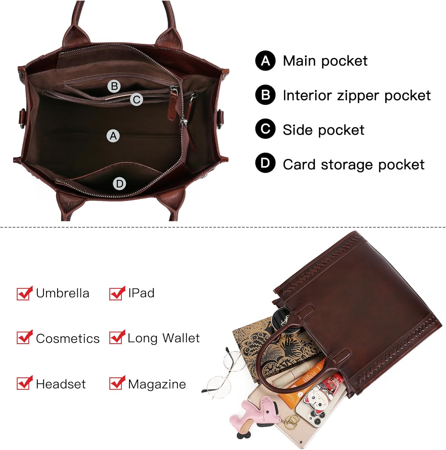 Genuine Leather Handbags Purses for Women,Leather Satchel Tote Purse Crossbody Top Handle Bag for Women Ladies · v2