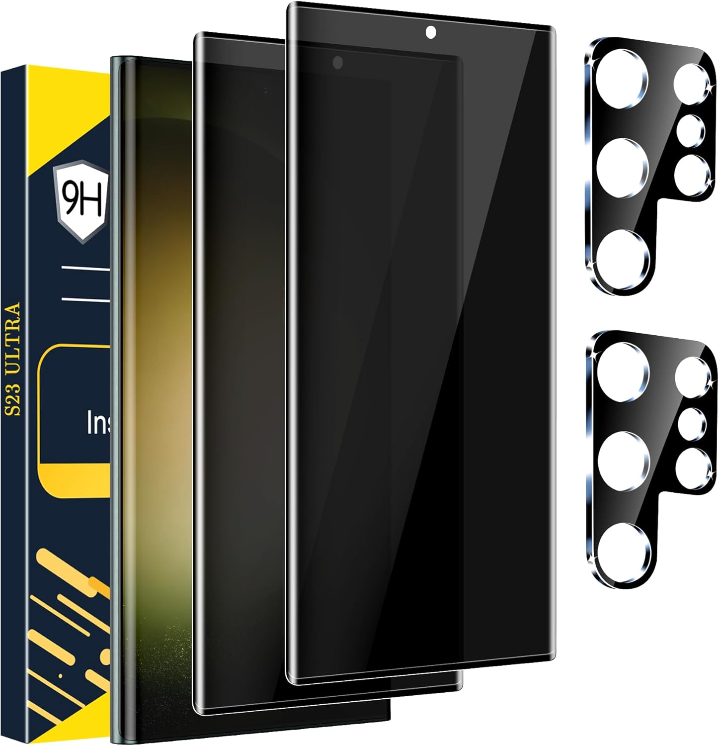 [Lot de 2] Protecteur d'écran confidentiel pour Galaxy S23 Ultra, verre trempé 9H, support ultrasonique pour empreintes digitales, film anti-espion transparent HD incurvé en 3D pour Samsung S23 Ultra 5G
