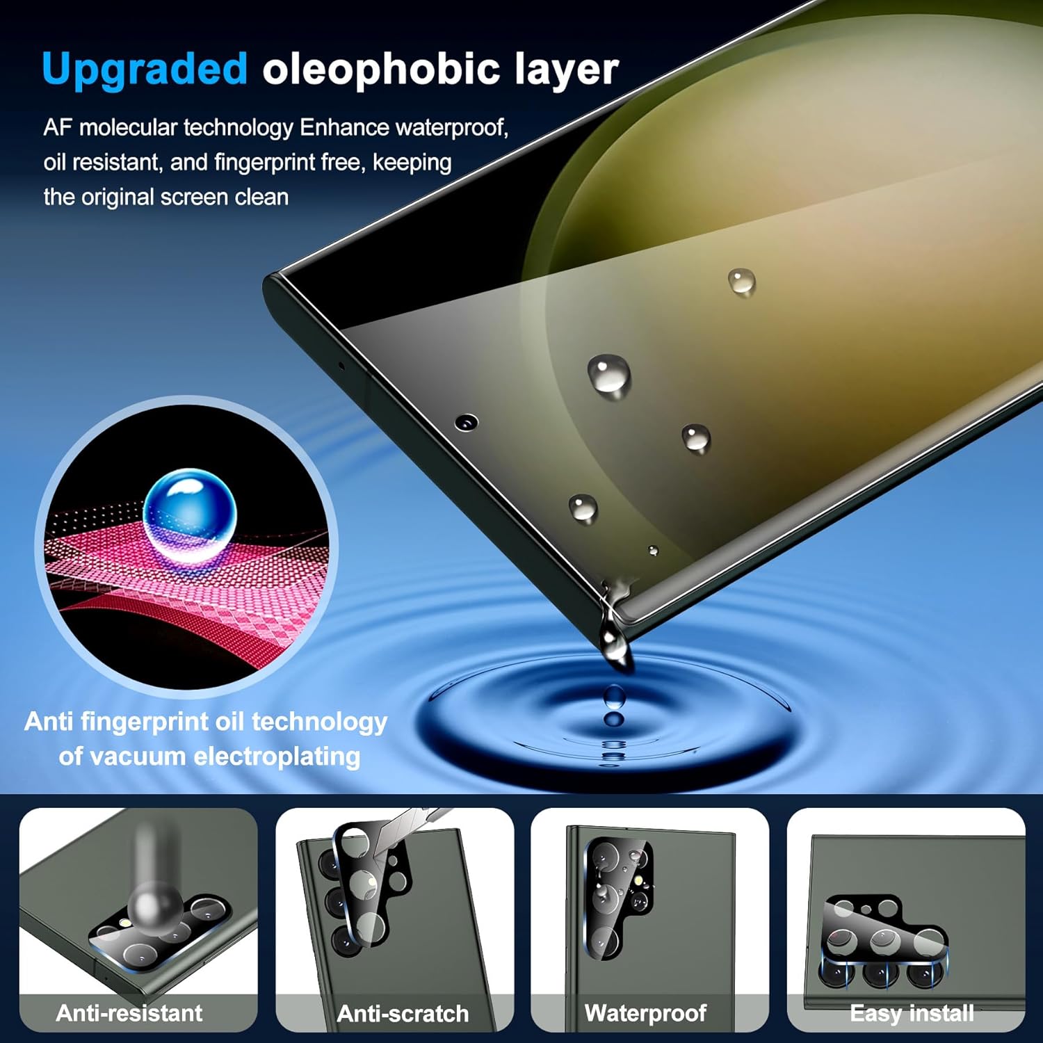 [Lot de 2] Protecteur d'écran confidentiel pour Galaxy S23 Ultra, verre trempé 9H, support ultrasonique pour empreintes digitales, film anti-espion transparent HD incurvé en 3D pour Samsung S23 Ultra 5G