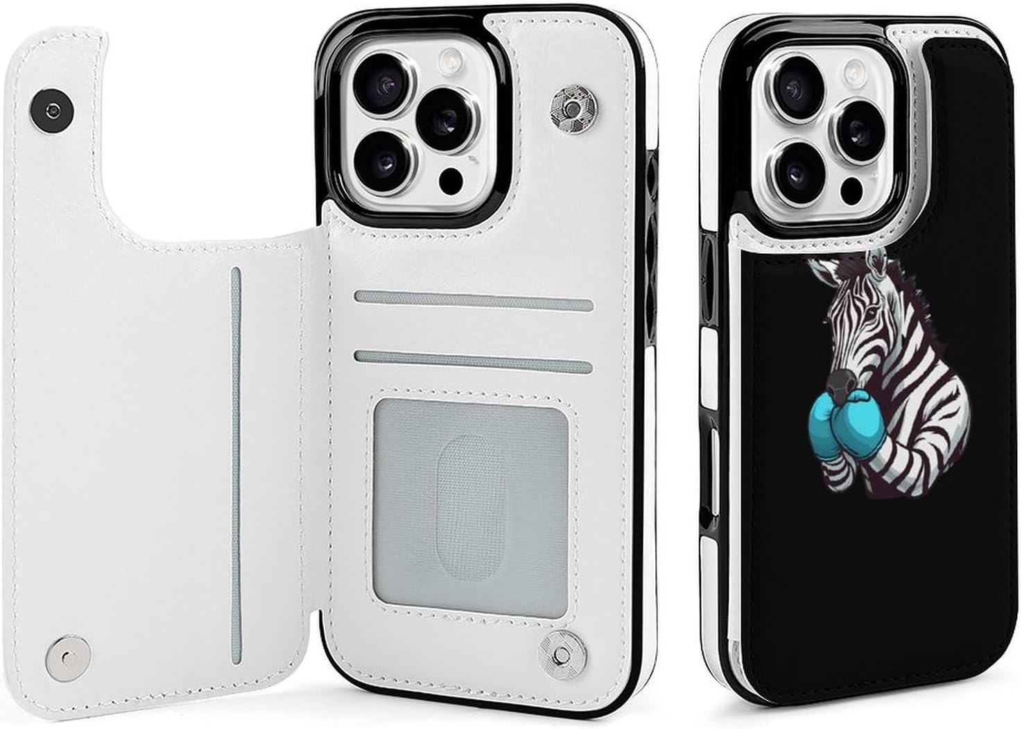 Custodia a portafoglio Boxing Zebra Porta carte per cellulare Portafoglio per telefono con aletta compatibile con iPhone 16 Pro