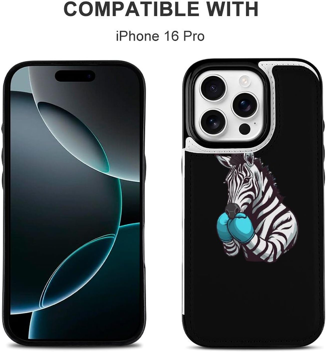 Custodia a portafoglio Boxing Zebra Porta carte per cellulare Portafoglio per telefono con aletta compatibile con iPhone 16 Pro