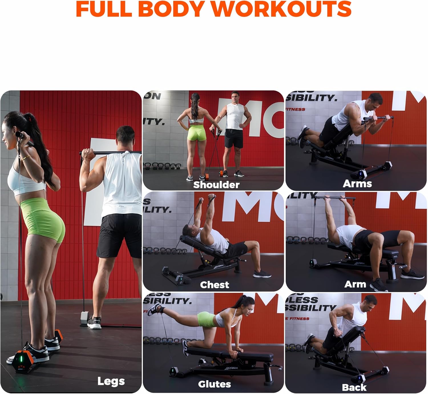 Portable Home Gym, Multifunctional Cable Fitness Machine, 7-66/7-132 lbs Resistance Adjustable Functional Trainer, App Bluetooth Connection, Full Body Workouts, Fitness Anywhere, Orange · v9