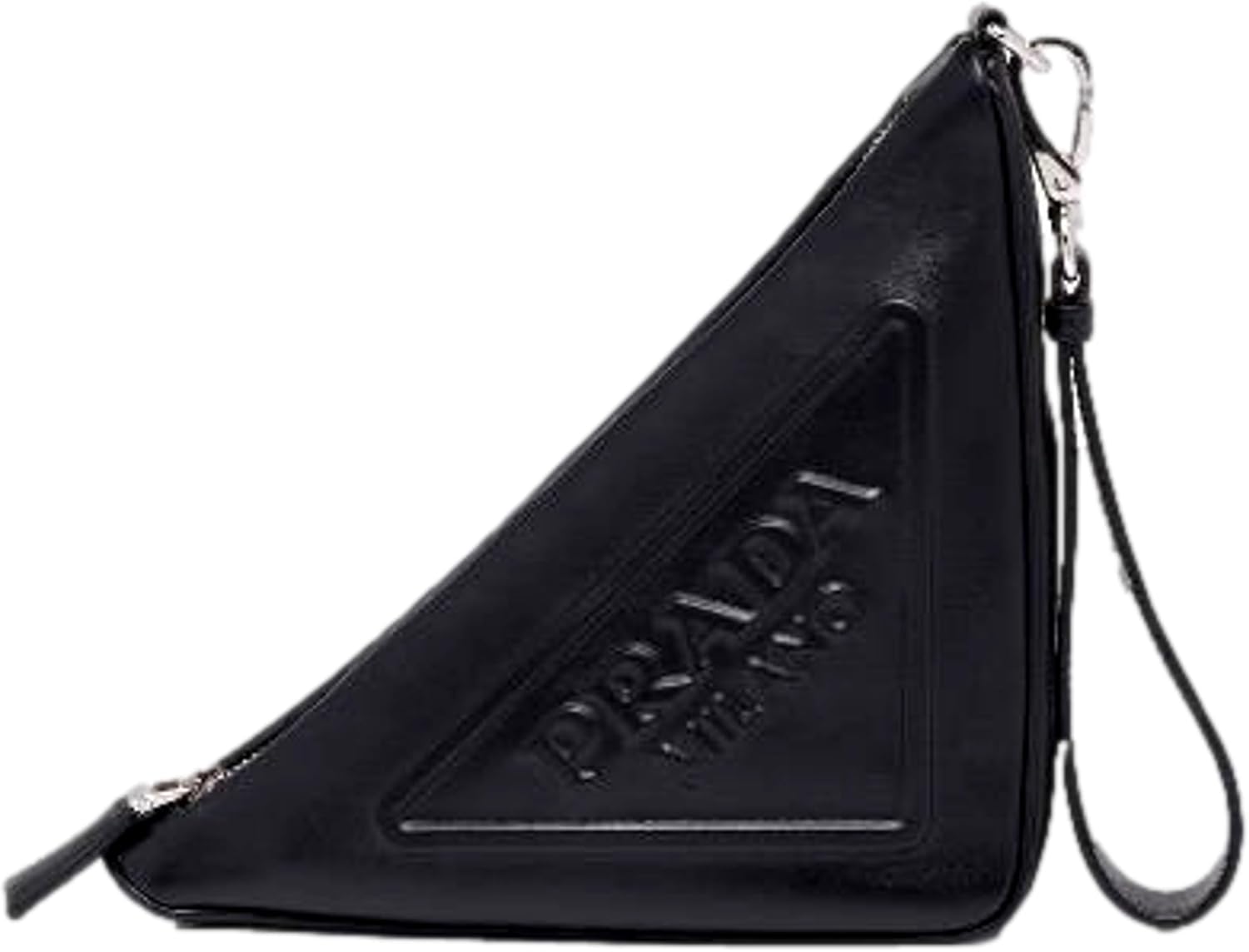 Prada Bags For Women Triangle Leather Clutch Pouch with Embossed Logo, Black Handbags For Women