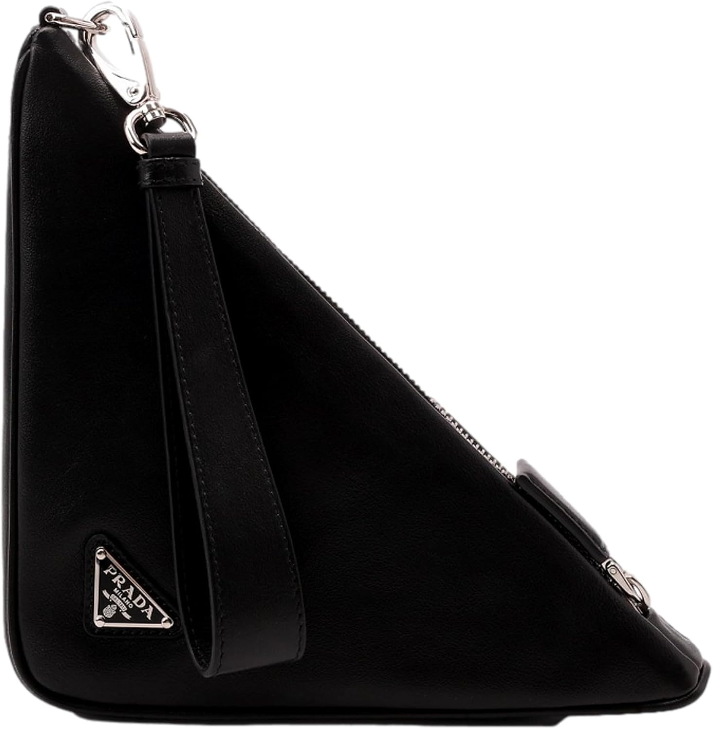 Prada Bags For Women Triangle Leather Clutch Pouch with Embossed Logo, Black Handbags For Women