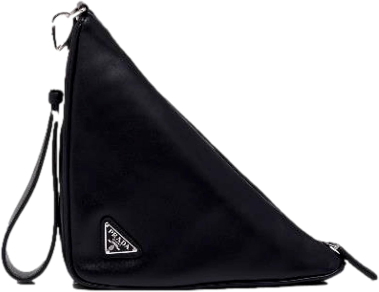 Prada Bags For Women Triangle Leather Clutch Pouch with Embossed Logo, Black Handbags For Women
