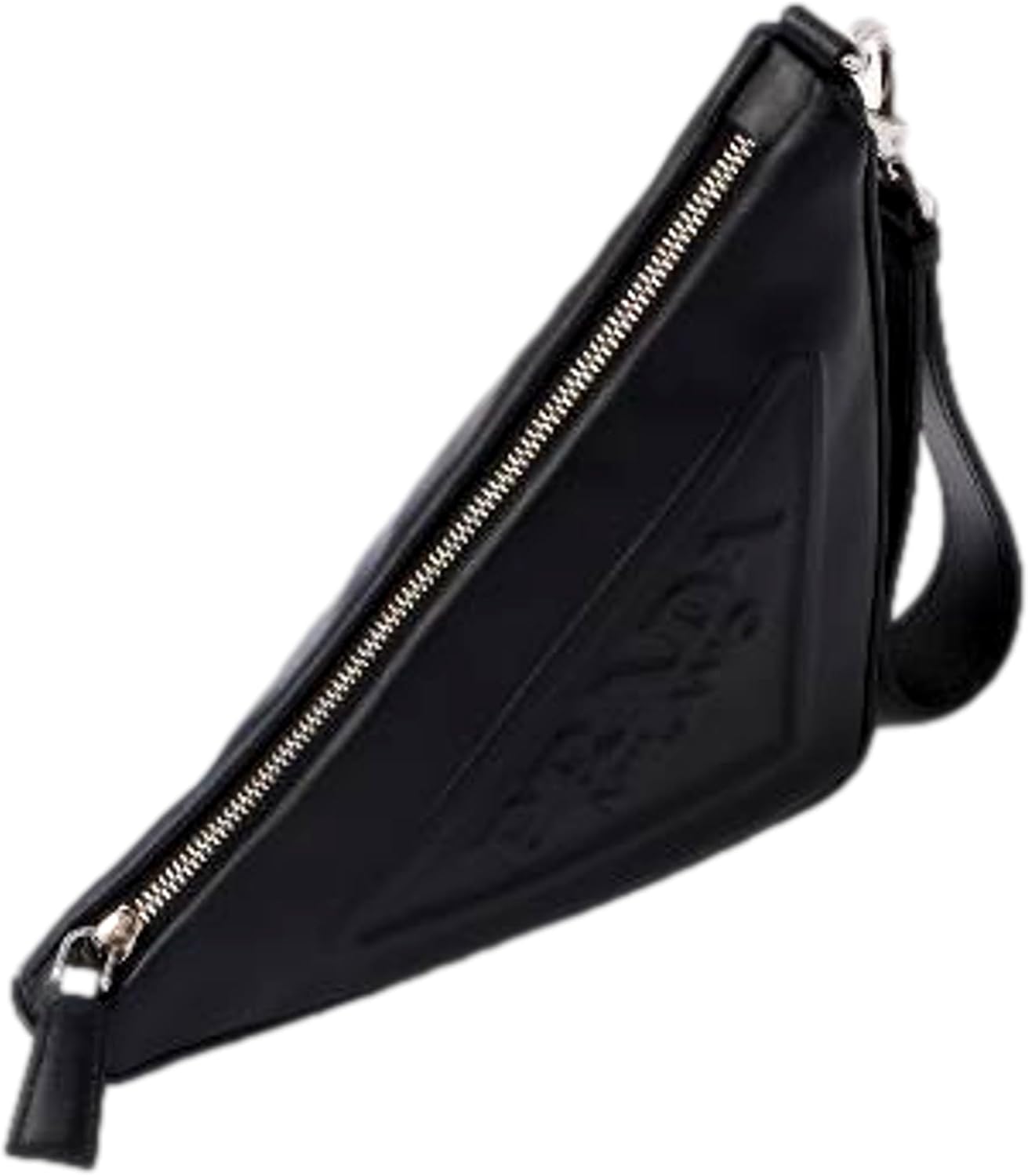 Prada Bags For Women Triangle Leather Clutch Pouch with Embossed Logo, Black Handbags For Women