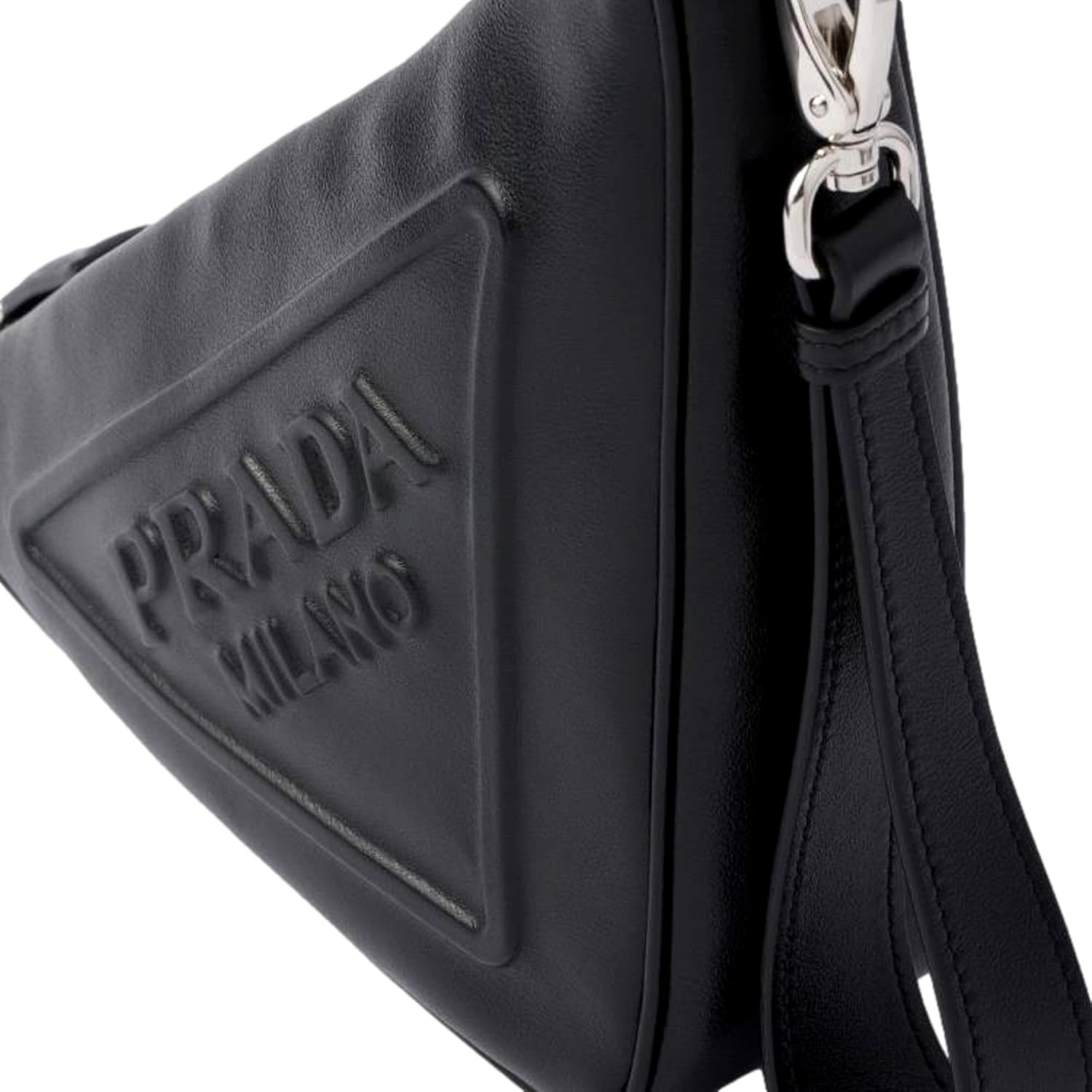 Prada Bags For Women Triangle Leather Clutch Pouch with Embossed Logo, Black Handbags For Women
