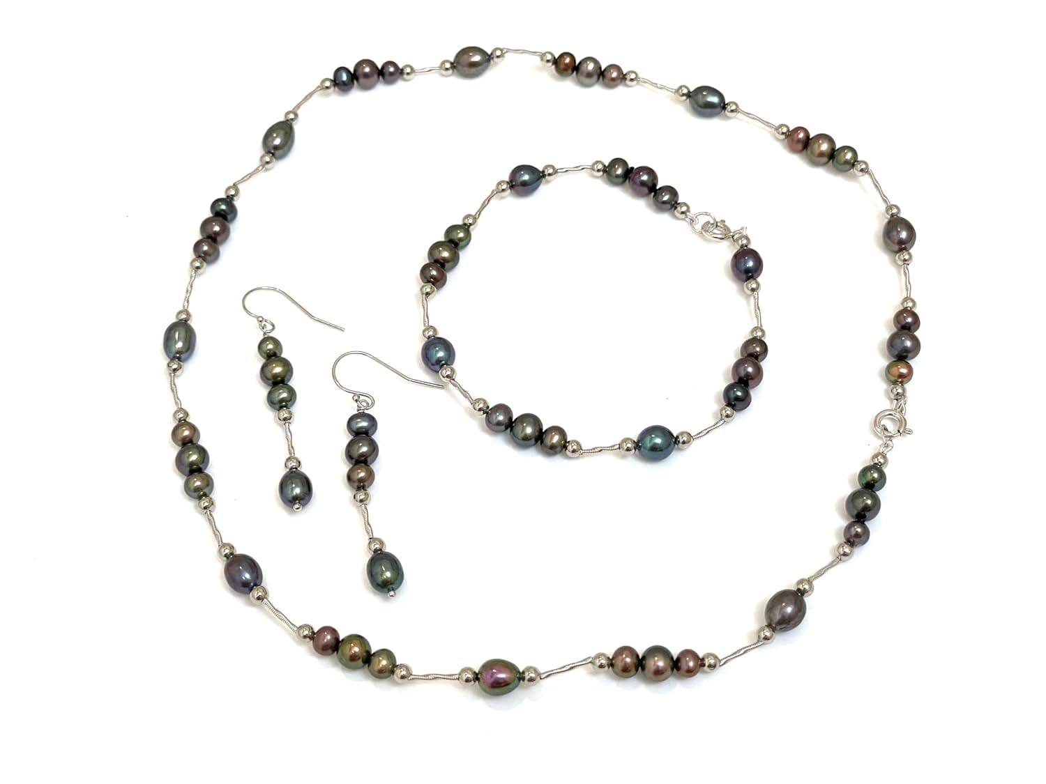Luxury AAAA Pearl Necklace NATURAL Shape South Sea Cultured Pearl Necklace Bracelet Earrings 18k White GOLD Silver Her Graduation Daughter Birthday (Black Akoya Cultured Pearl Necklace SET) · v4