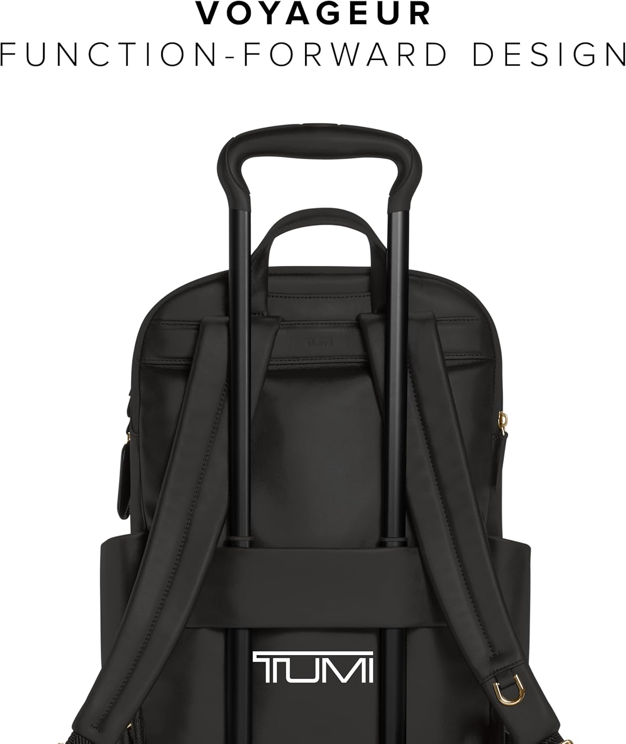 TUMI - Zaino Voyageur Raina - Zaino in pelle di alta qualità per donna e uomo - Borsa per tutti i giorni con tasca per telefono e scomparto per laptop - Nero, hardware in oro chiaro