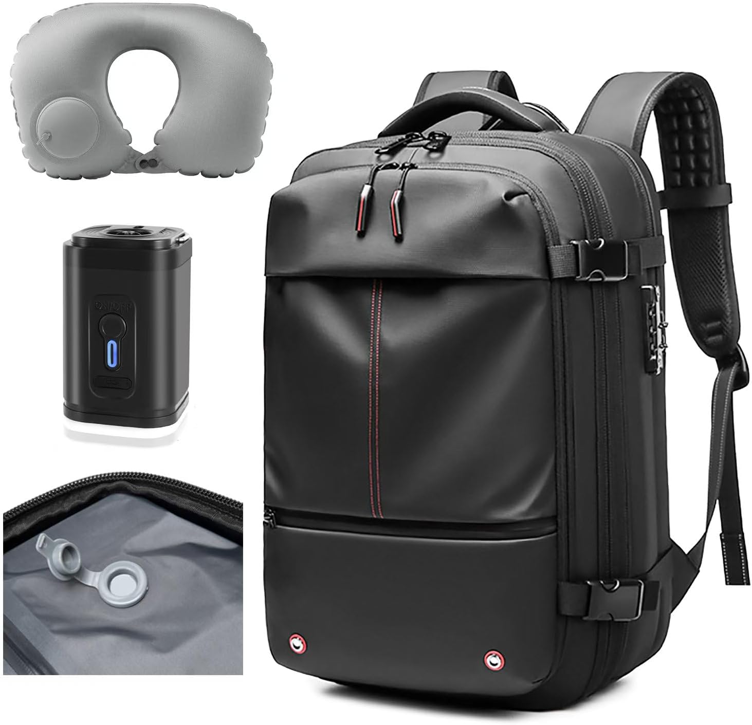 Fiordpack, Vacuum Backpack Travel with Pump, Inflatable Pillow, Sleep MaskEarplugs, Expandable Vacuum Seal Compression Travel Backpack for 17 Laptop, Airline Approved · v3