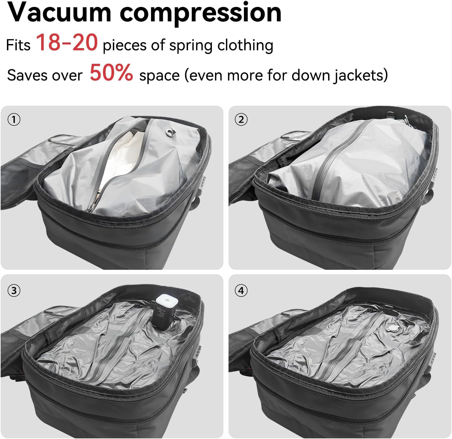 Fiordpack, Vacuum Backpack Travel with Pump, Inflatable Pillow, Sleep MaskEarplugs, Expandable Vacuum Seal Compression Travel Backpack for 17 Laptop, Airline Approved · v3