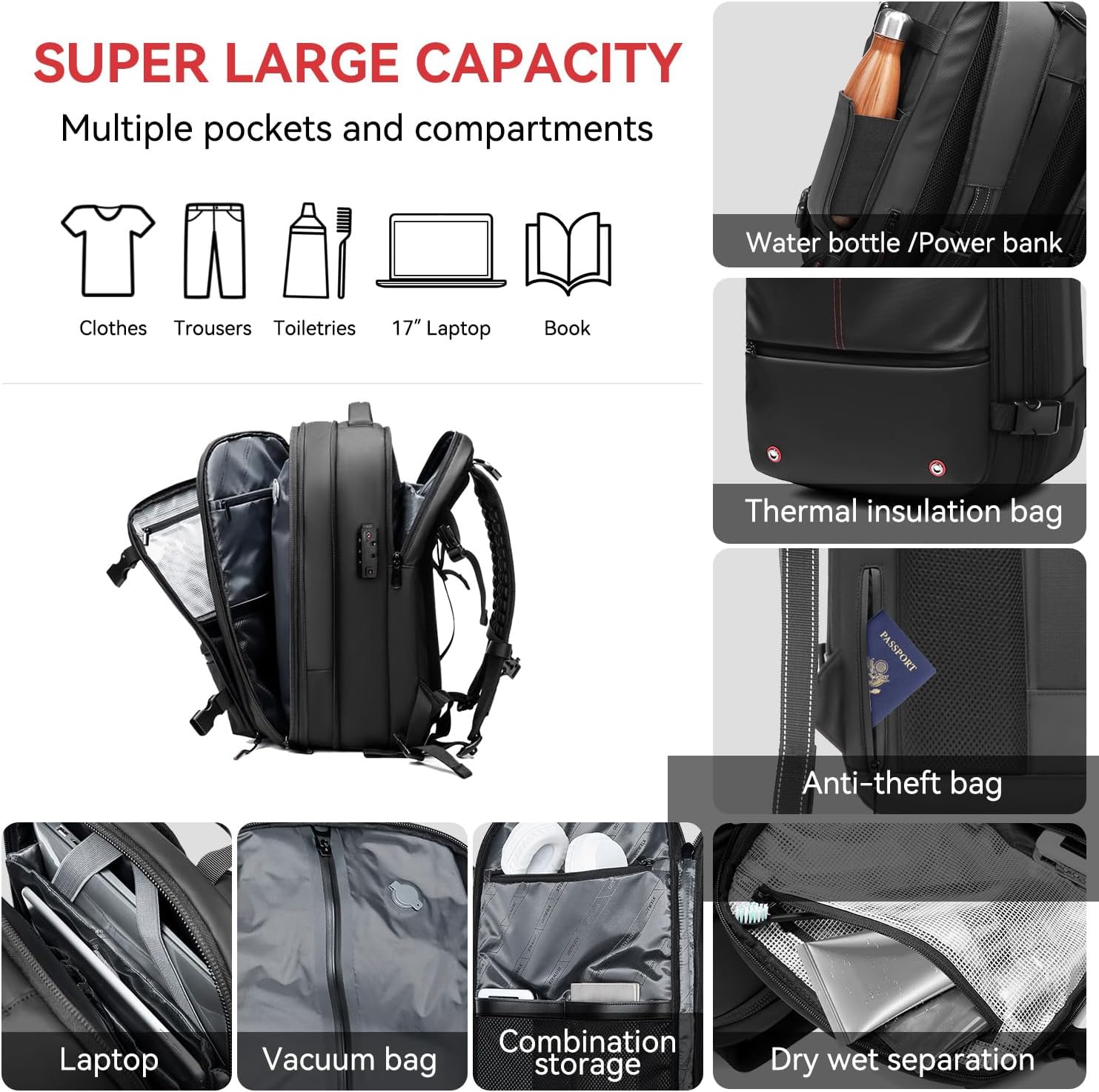 Fiordpack, Vacuum Backpack Travel with Pump, Inflatable Pillow, Sleep MaskEarplugs, Expandable Vacuum Seal Compression Travel Backpack for 17 Laptop, Airline Approved · v3