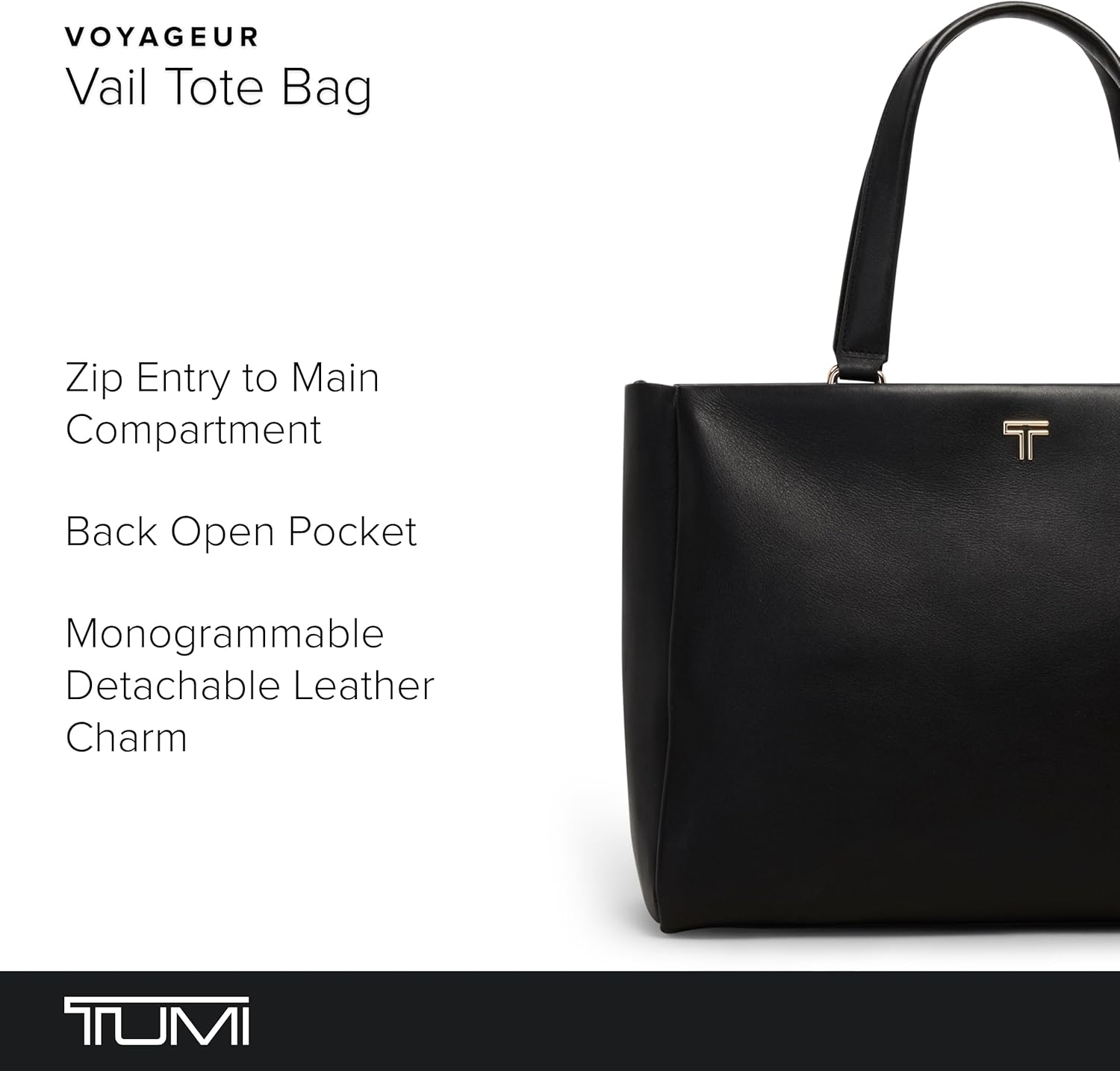 TUMI - Voyageur Vail grote draagtas - luxe zwarte draagtas - schouderriem, sleutelriem, opbergruimte voor laptop - leren tas voor dagelijks gebruik - zwart, lichtgouden hardware - medium