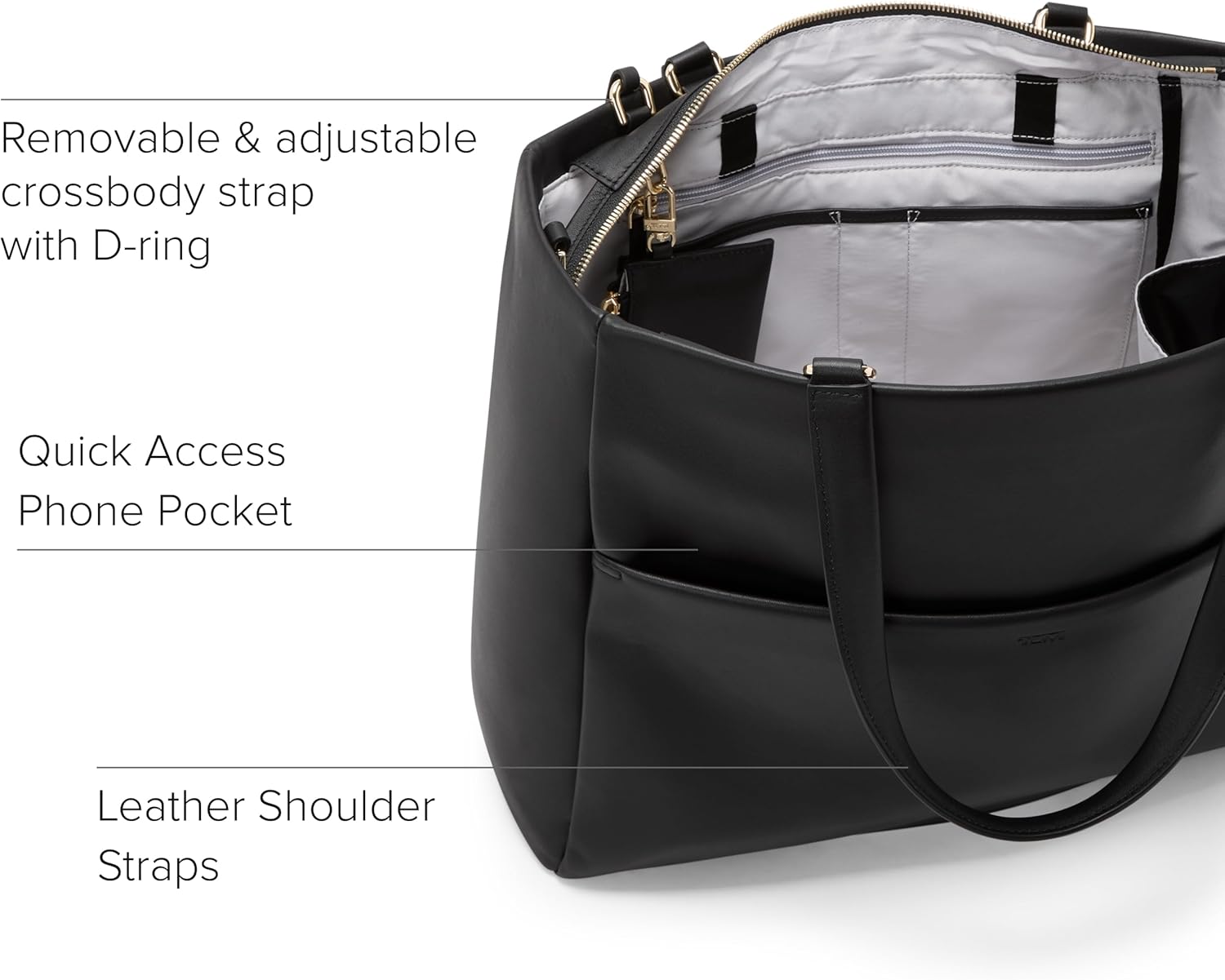 TUMI - Voyageur Vail grote draagtas - luxe zwarte draagtas - schouderriem, sleutelriem, opbergruimte voor laptop - leren tas voor dagelijks gebruik - zwart, lichtgouden hardware - medium