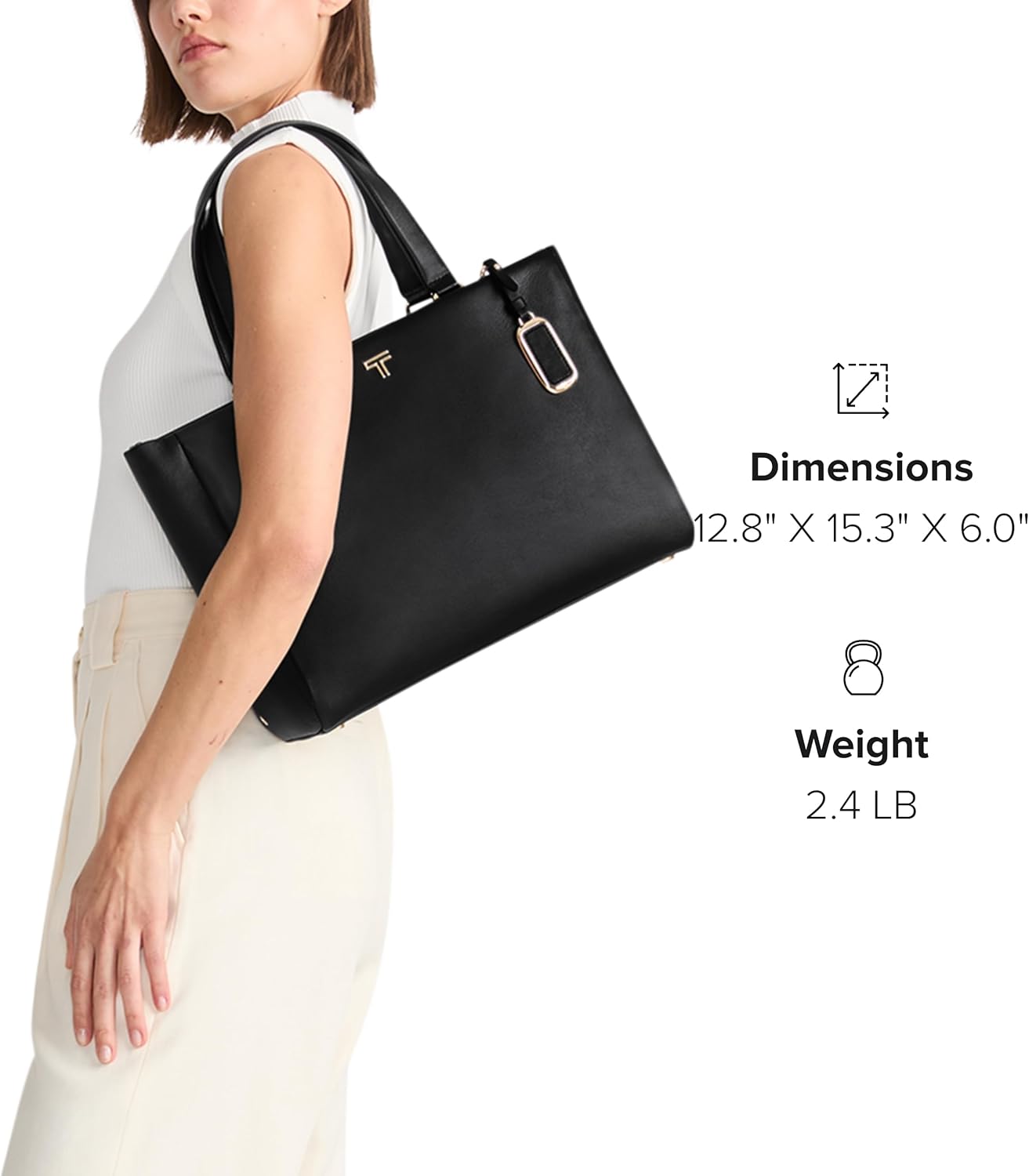 TUMI - Voyageur Vail grote draagtas - luxe zwarte draagtas - schouderriem, sleutelriem, opbergruimte voor laptop - leren tas voor dagelijks gebruik - zwart, lichtgouden hardware - medium