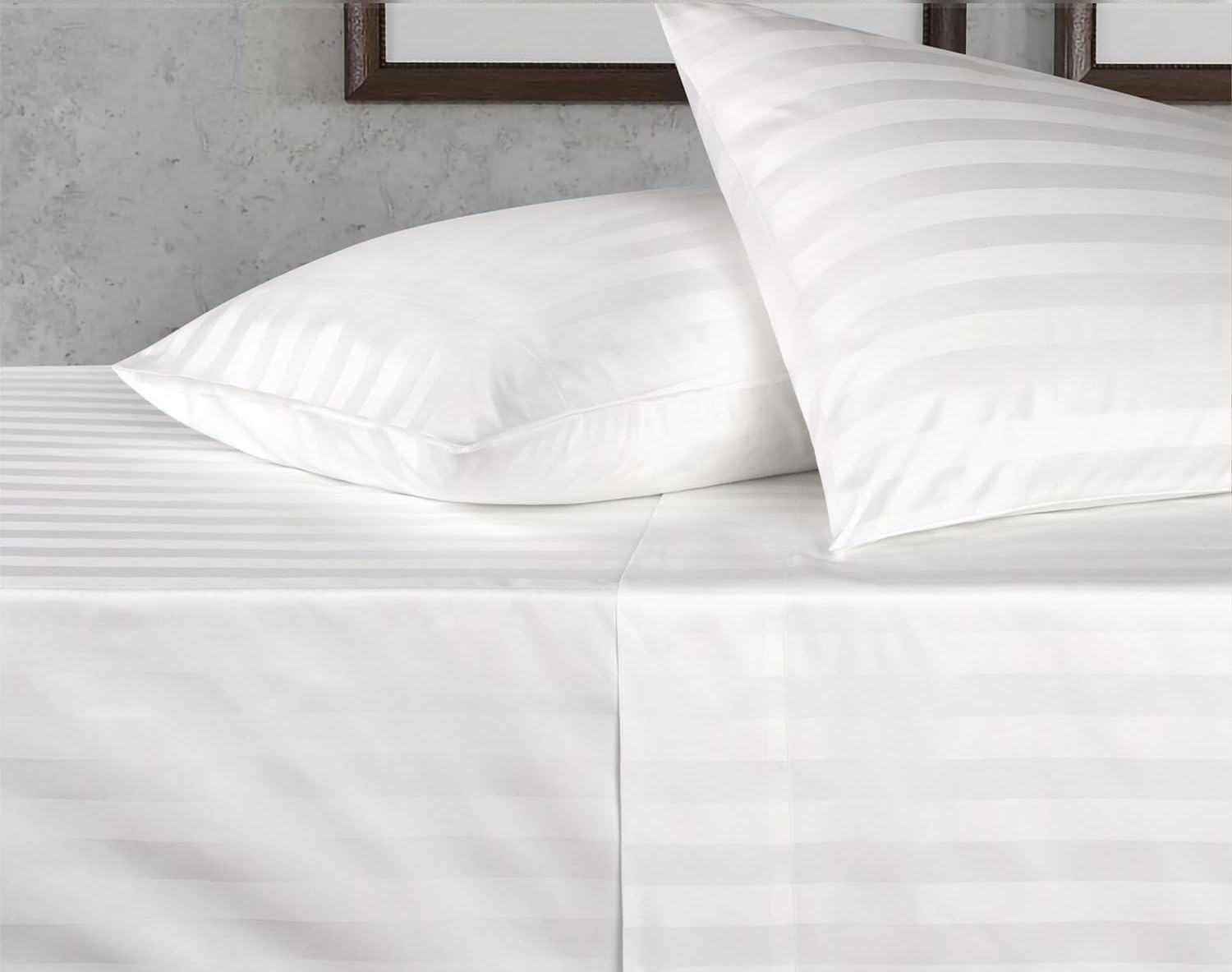 Damask Stripe Queen Size 7-Piece Duvet Cover and Bed Sheet Set 17 inch Deep Pocket - Complete Luxury Soft 1000 Thread Count 100% Egyptian Cotton Bedding Set - White · v12