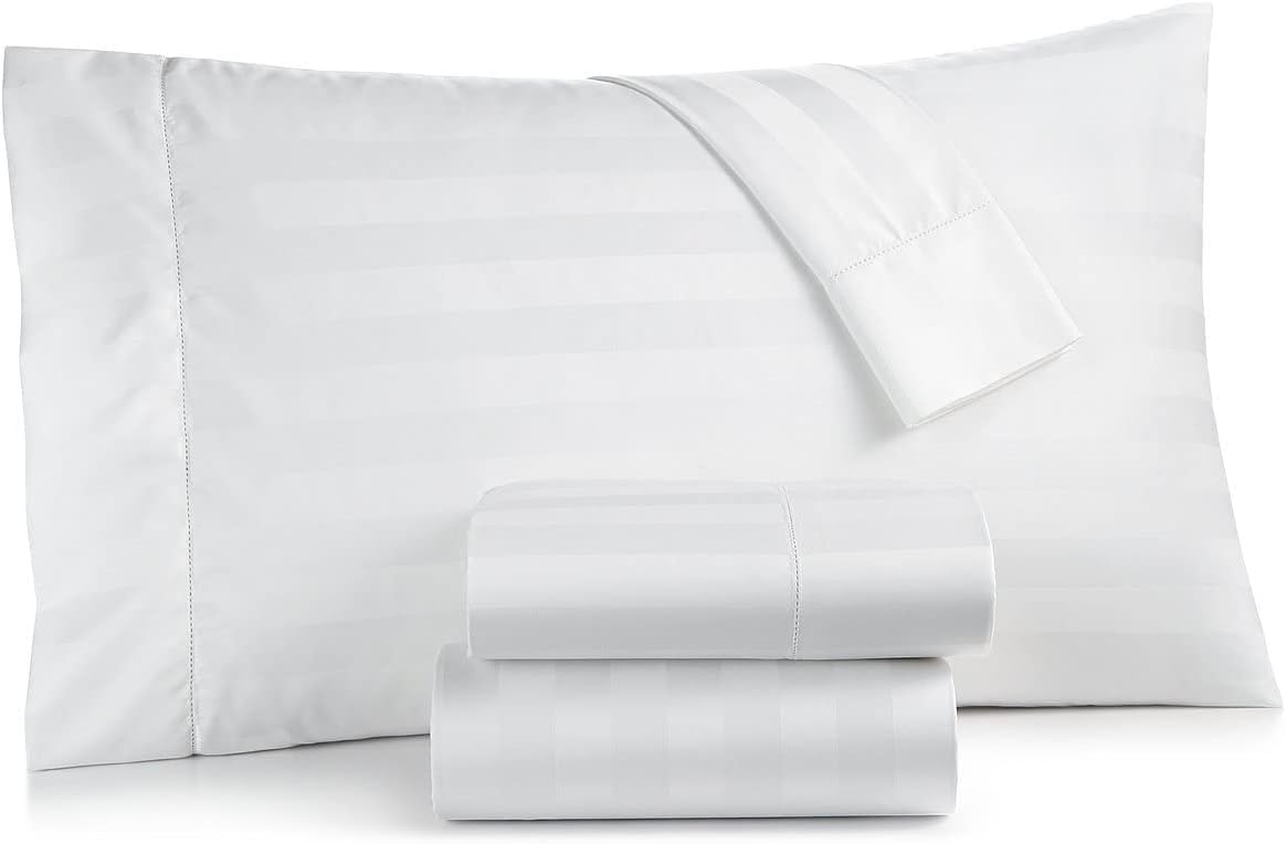 Damask Stripe Queen Size 7-Piece Duvet Cover and Bed Sheet Set 17 inch Deep Pocket - Complete Luxury Soft 1000 Thread Count 100% Egyptian Cotton Bedding Set - White · v12