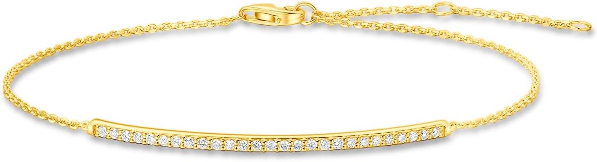 Carleen 14k Solid White Gold Natural/Lab-Grown Diamond Dainty Bar Bracelet Jewelry Gift For Women Girls (0.216cttw, Clarity SI2, Color I-J), 7   1.2" Extender