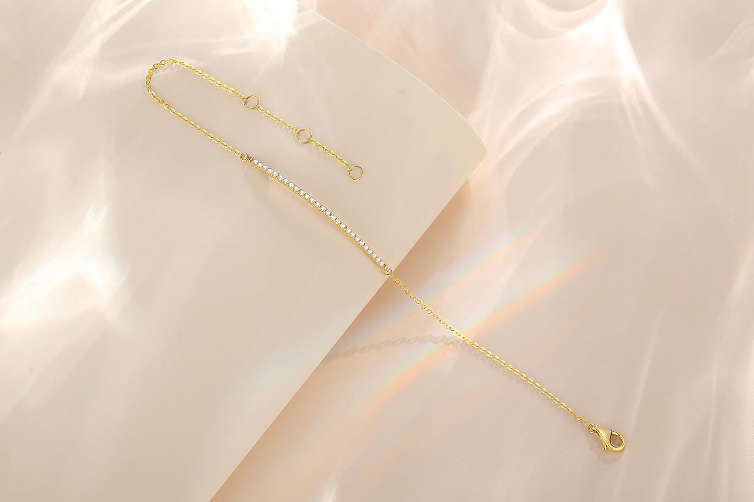 Carleen 14k Solid White Gold Natural/Lab-Grown Diamond Dainty Bar Bracelet Jewelry Gift For Women Girls (0.216cttw, Clarity SI2, Color I-J), 7 1.2" Extender · v4