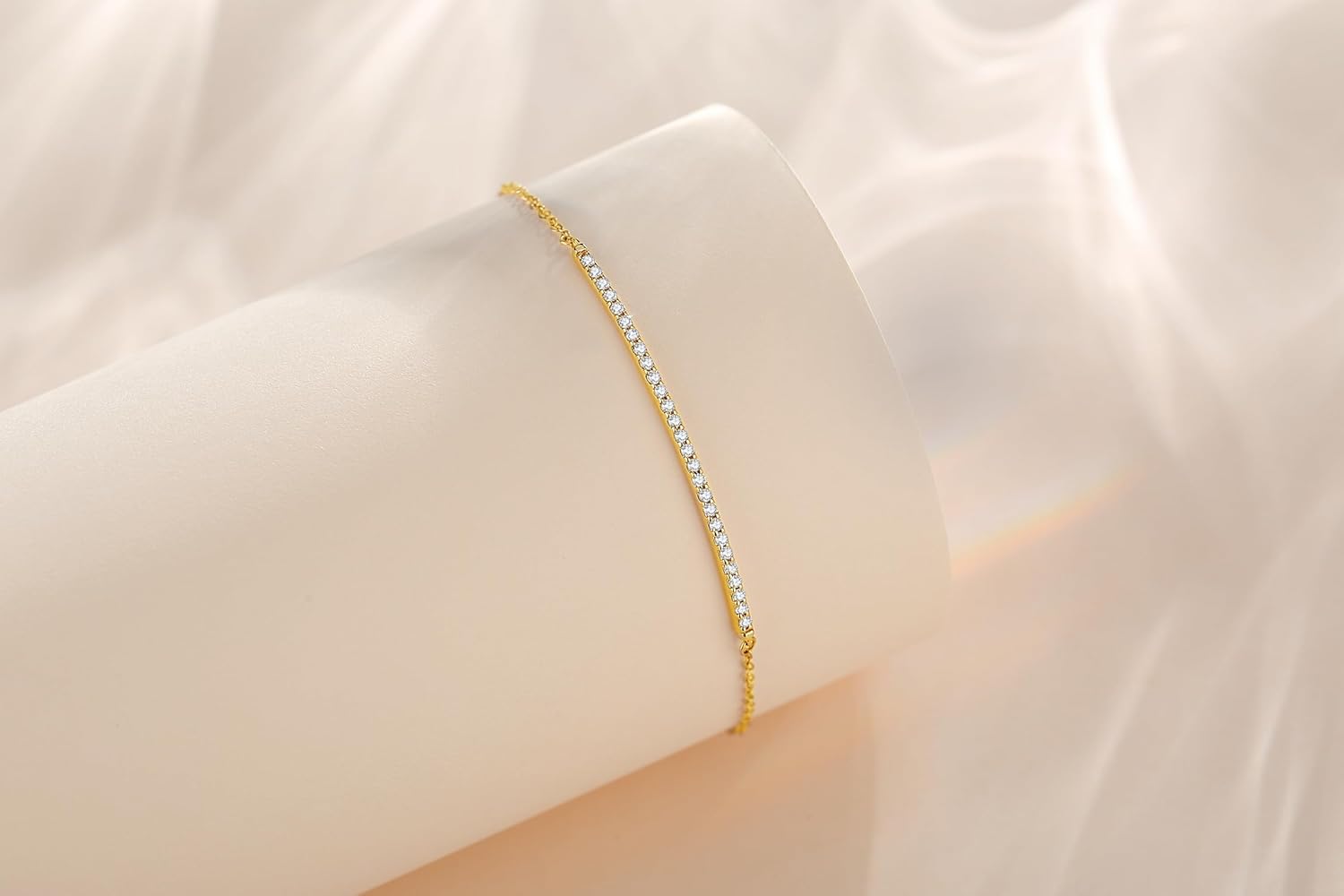 Carleen 14k Solid White Gold Natural/Lab-Grown Diamond Dainty Bar Bracelet Jewelry Gift For Women Girls (0.216cttw, Clarity SI2, Color I-J), 7 1.2" Extender · v4