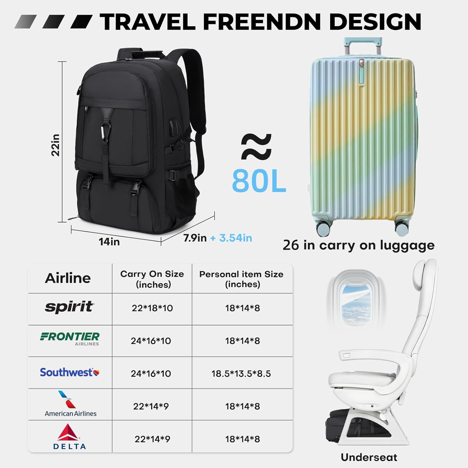 18.4 Inch Travel Backpack with shoe compartment,80L Extra Large Backpack,College Travel Daypack Anti Theft with USB Charging Port,Extra Large Backpack for Men Women to Travel Work Business · v6