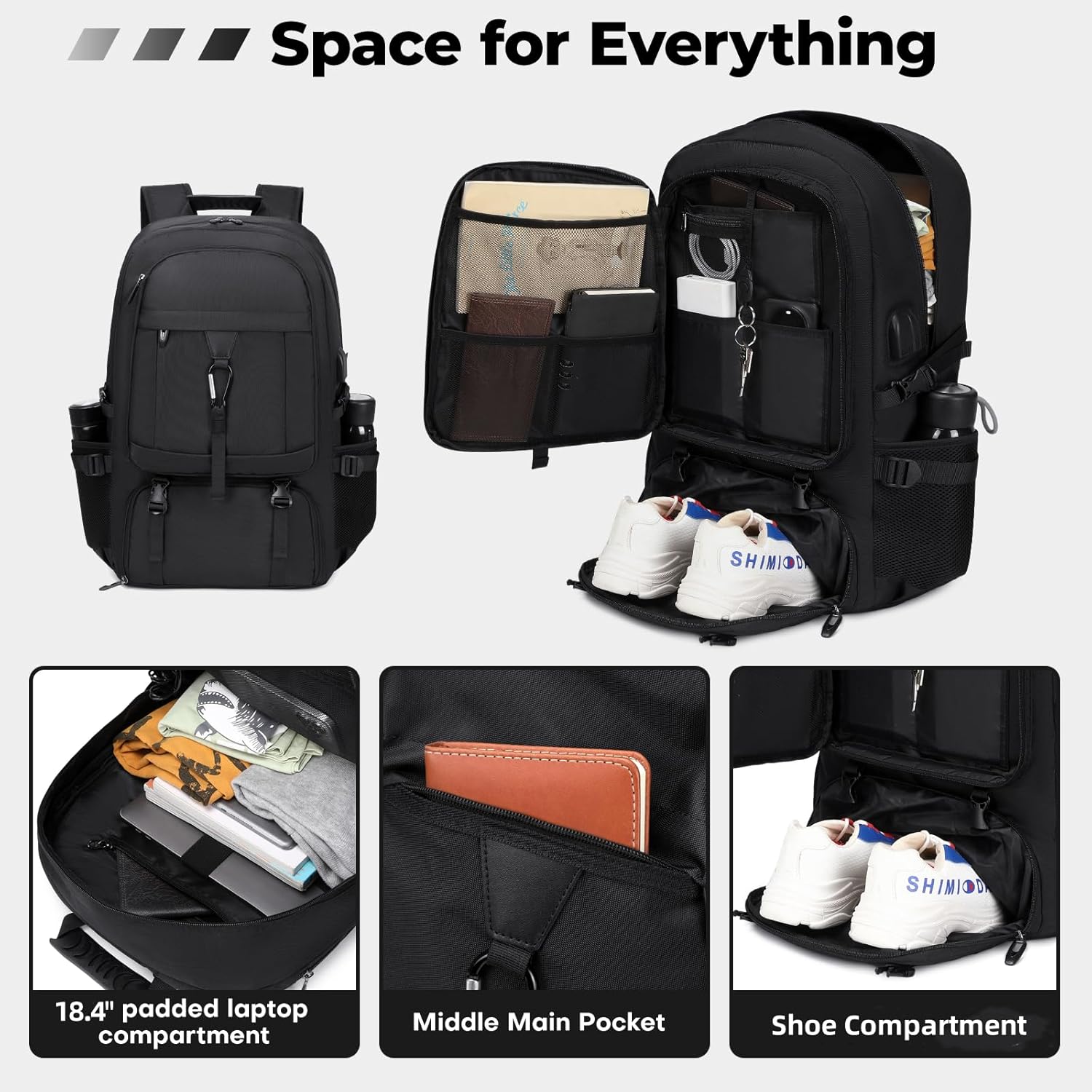 18.4 Inch Travel Backpack with shoe compartment,80L Extra Large Backpack,College Travel Daypack Anti Theft with USB Charging Port,Extra Large Backpack for Men Women to Travel Work Business · v6