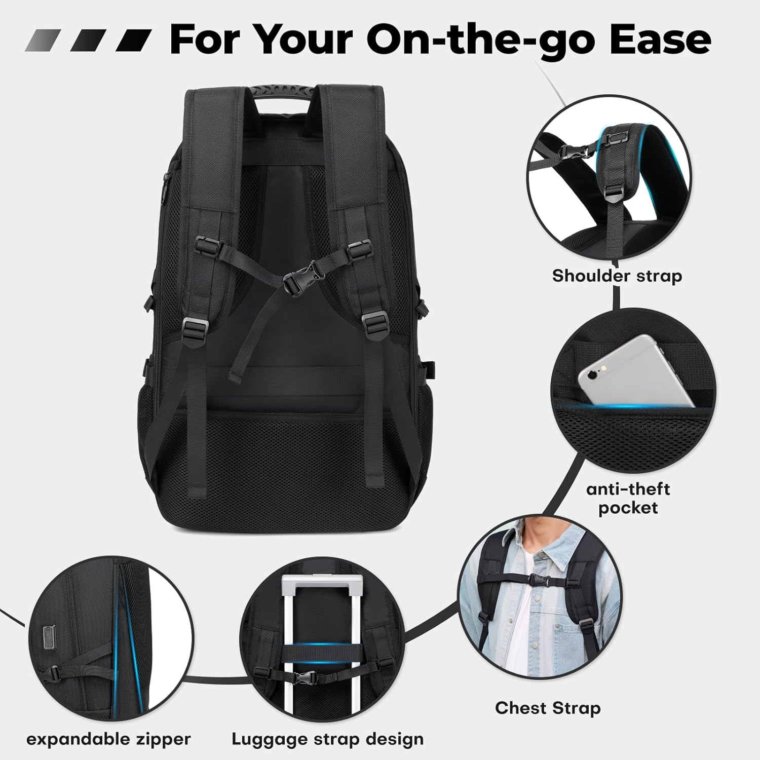 18.4 Inch Travel Backpack with shoe compartment,80L Extra Large Backpack,College Travel Daypack Anti Theft with USB Charging Port,Extra Large Backpack for Men Women to Travel Work Business · v6