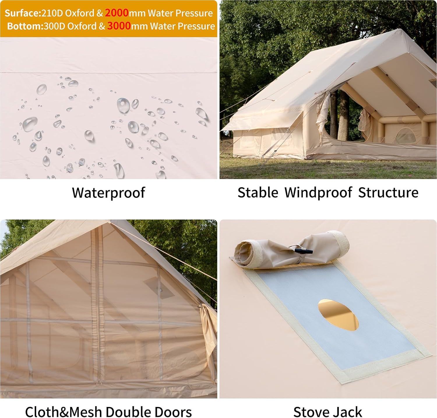 Inflatable Camping Tent with Hand Pump Easy Setup Waterproof Windproof Outdoor Blow up Tent 3-8 Person Oxford 4 Season Glamping Air Tent Cabin House · v2
