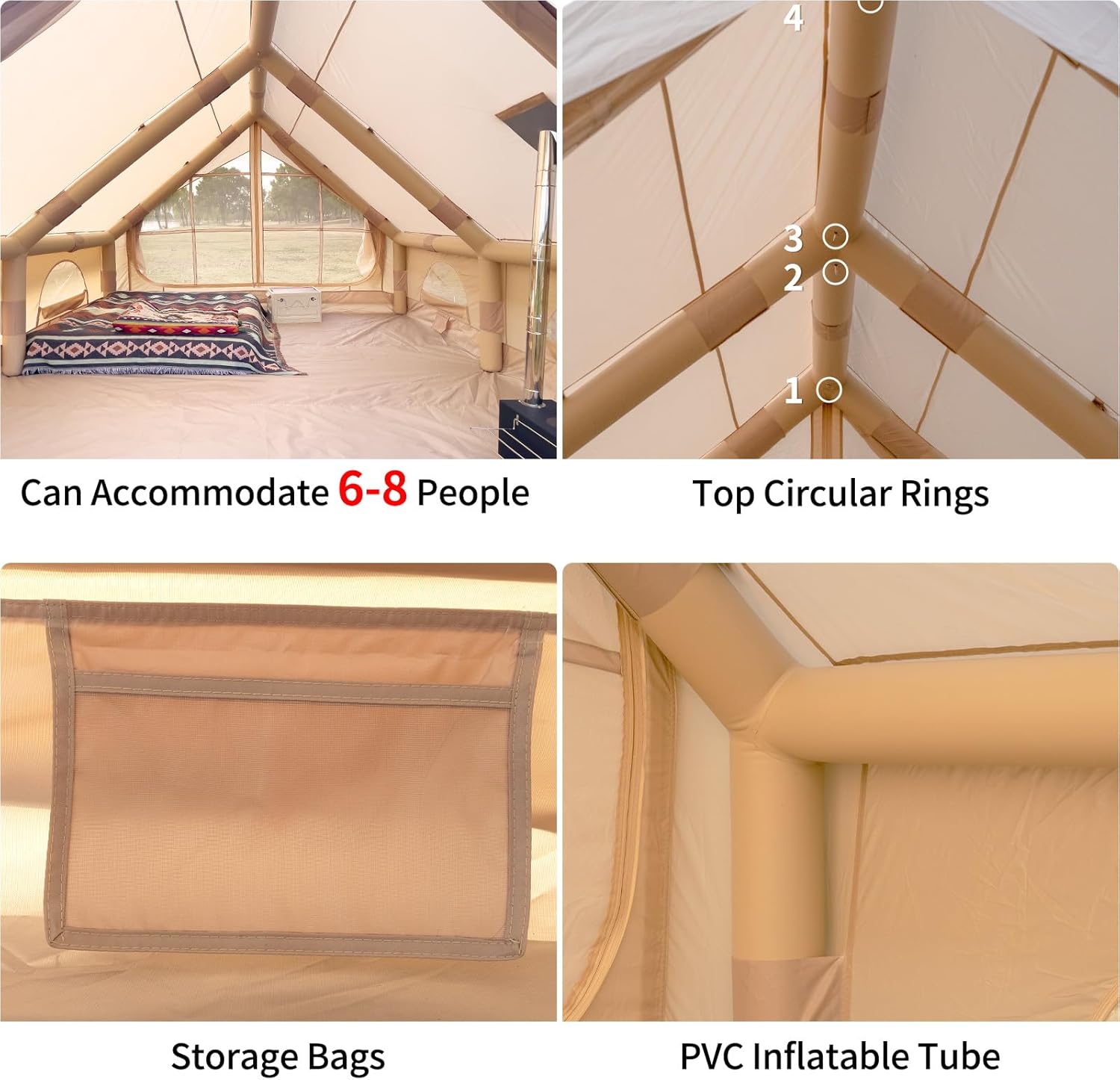Inflatable Camping Tent with Hand Pump Easy Setup Waterproof Windproof Outdoor Blow up Tent 3-8 Person Oxford 4 Season Glamping Air Tent Cabin House · v2