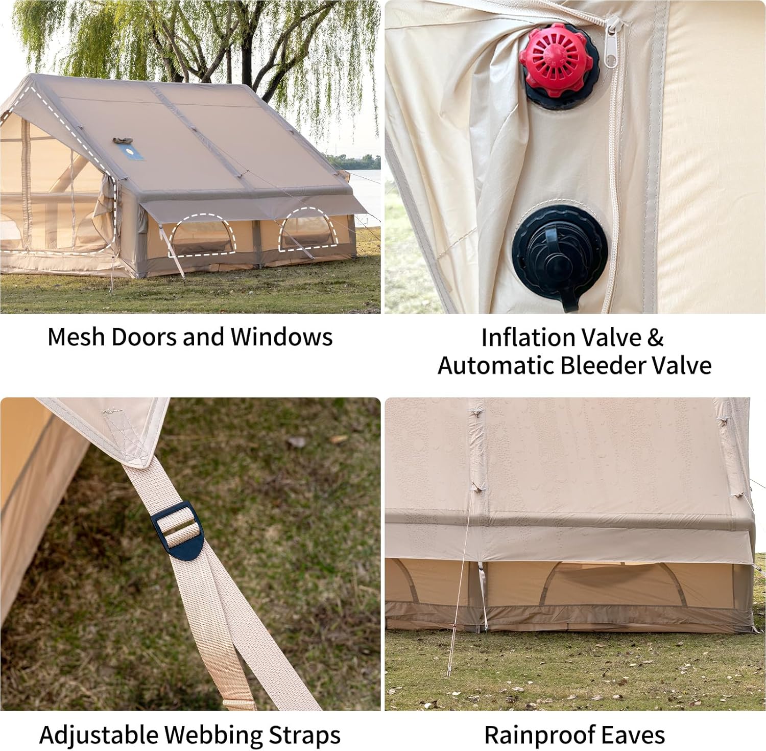 Inflatable Camping Tent with Hand Pump Easy Setup Waterproof Windproof Outdoor Blow up Tent 3-8 Person Oxford 4 Season Glamping Air Tent Cabin House · v2