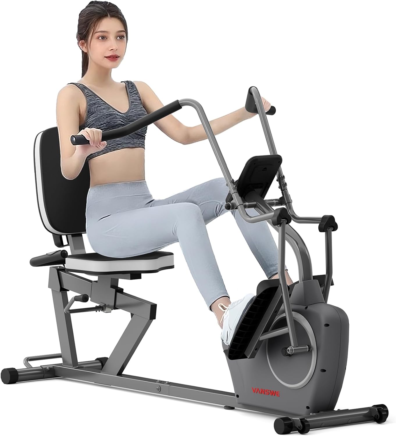 VANSWE Recumbent Exercise Bike with Arm Exerciser for Seniors Adults Home Training - Elliptical Recumbent Cross Trainer with Magnetic Resistance, Free App, Bluetooth Connectivity and Pulse Sensor
