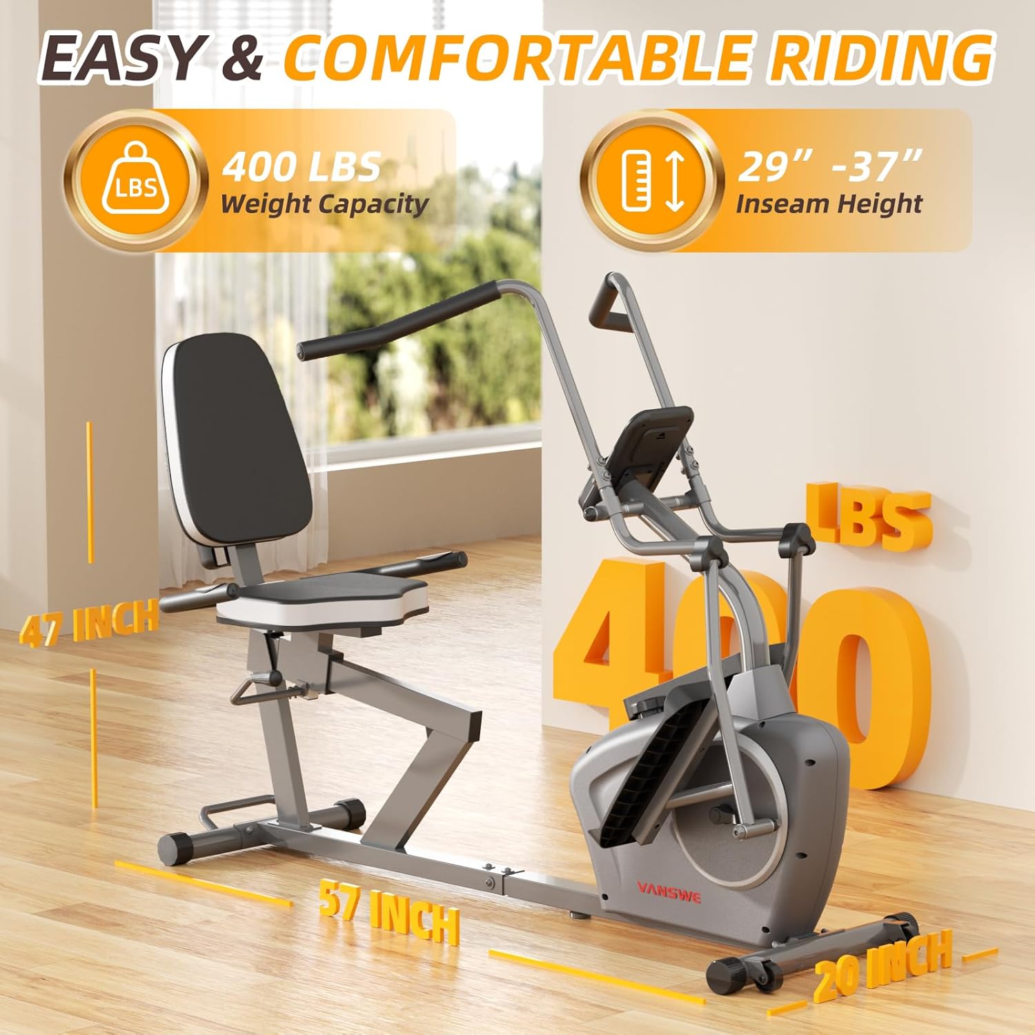 VANSWE Recumbent Exercise Bike with Arm Exerciser for Seniors Adults Home Training - Elliptical Recumbent Cross Trainer with Magnetic Resistance, Free App, Bluetooth Connectivity and Pulse Sensor · v4