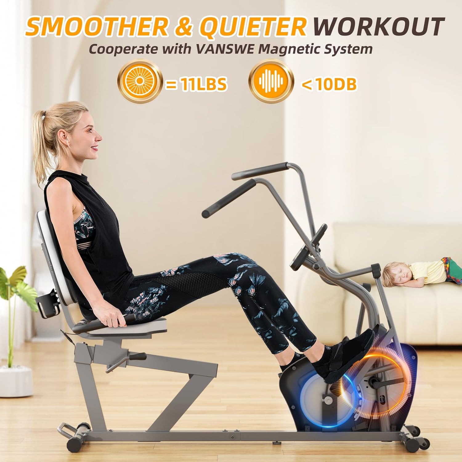 VANSWE Recumbent Exercise Bike with Arm Exerciser for Seniors Adults Home Training - Elliptical Recumbent Cross Trainer with Magnetic Resistance, Free App, Bluetooth Connectivity and Pulse Sensor · v4