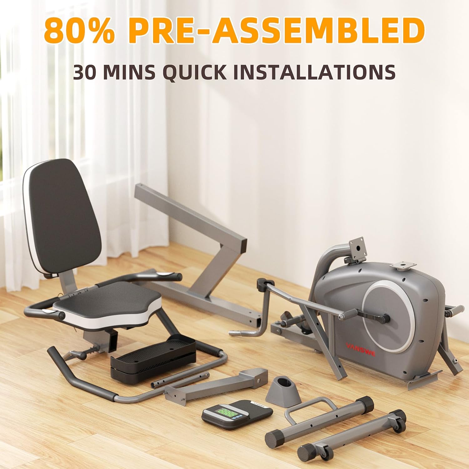 VANSWE Recumbent Exercise Bike with Arm Exerciser for Seniors Adults Home Training - Elliptical Recumbent Cross Trainer with Magnetic Resistance, Free App, Bluetooth Connectivity and Pulse Sensor · v4