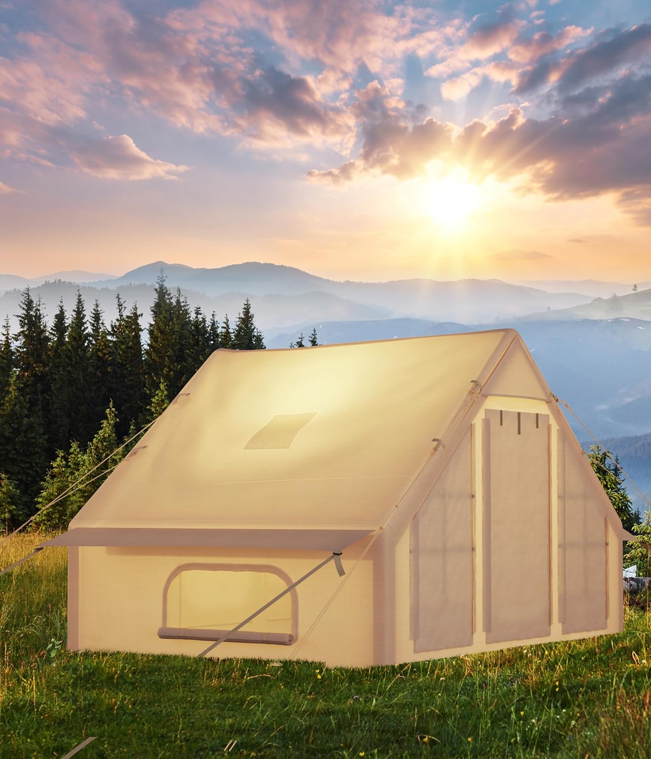 Inflatable Camping Tent with Pump, Luxury Camping Tent, Easy to Set Up, 4-Season Waterproof and Windproof Outdoor Gazebos, Luxury Cabin Tent with Two Doors and Six Windows. · v3