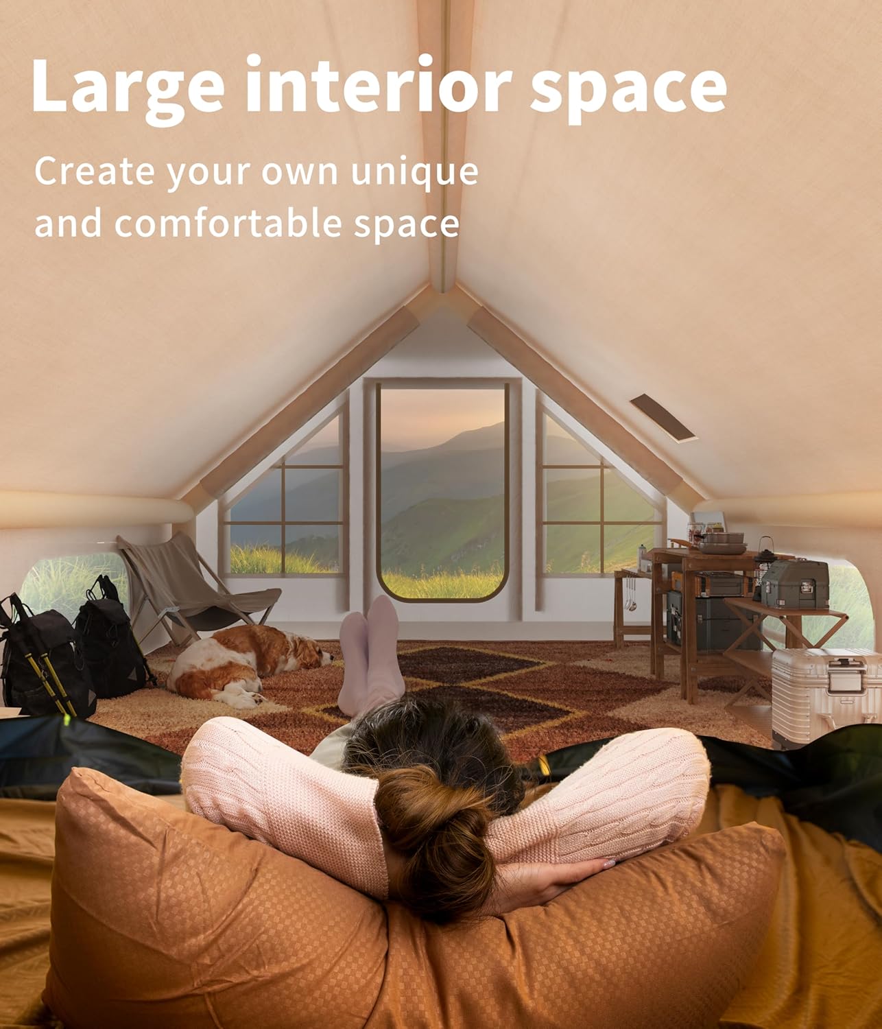 Inflatable Camping Tent with Pump, Luxury Camping Tent, Easy to Set Up, 4-Season Waterproof and Windproof Outdoor Gazebos, Luxury Cabin Tent with Two Doors and Six Windows. · v3