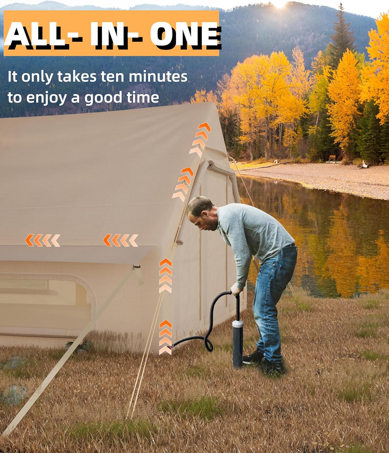 Inflatable Camping Tent with Pump, Luxury Camping Tent, Easy to Set Up, 4-Season Waterproof and Windproof Outdoor Gazebos, Luxury Cabin Tent with Two Doors and Six Windows. · v3