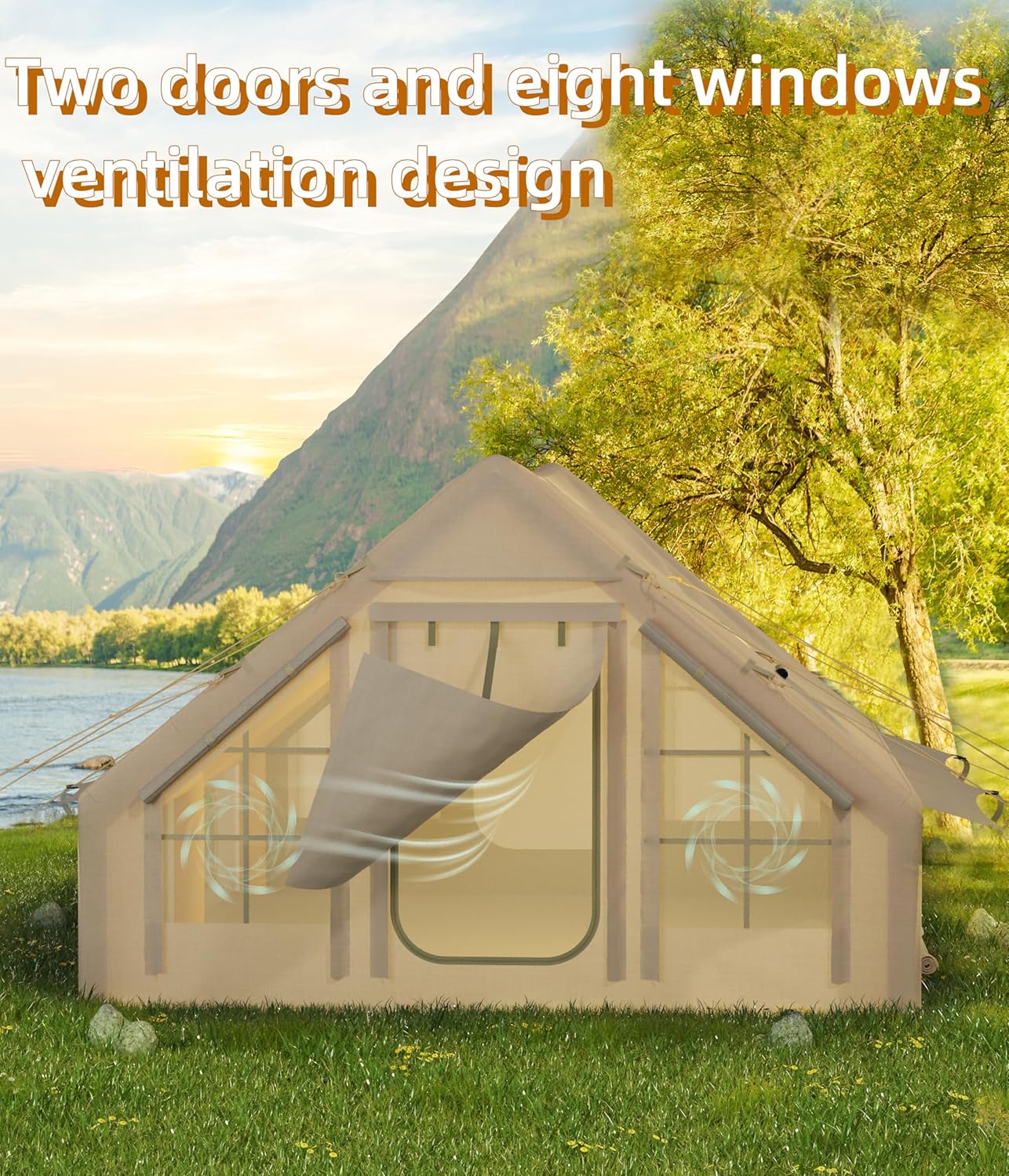 Inflatable Camping Tent with Pump, Luxury Camping Tent, Easy to Set Up, 4-Season Waterproof and Windproof Outdoor Gazebos, Luxury Cabin Tent with Two Doors and Six Windows. · v3