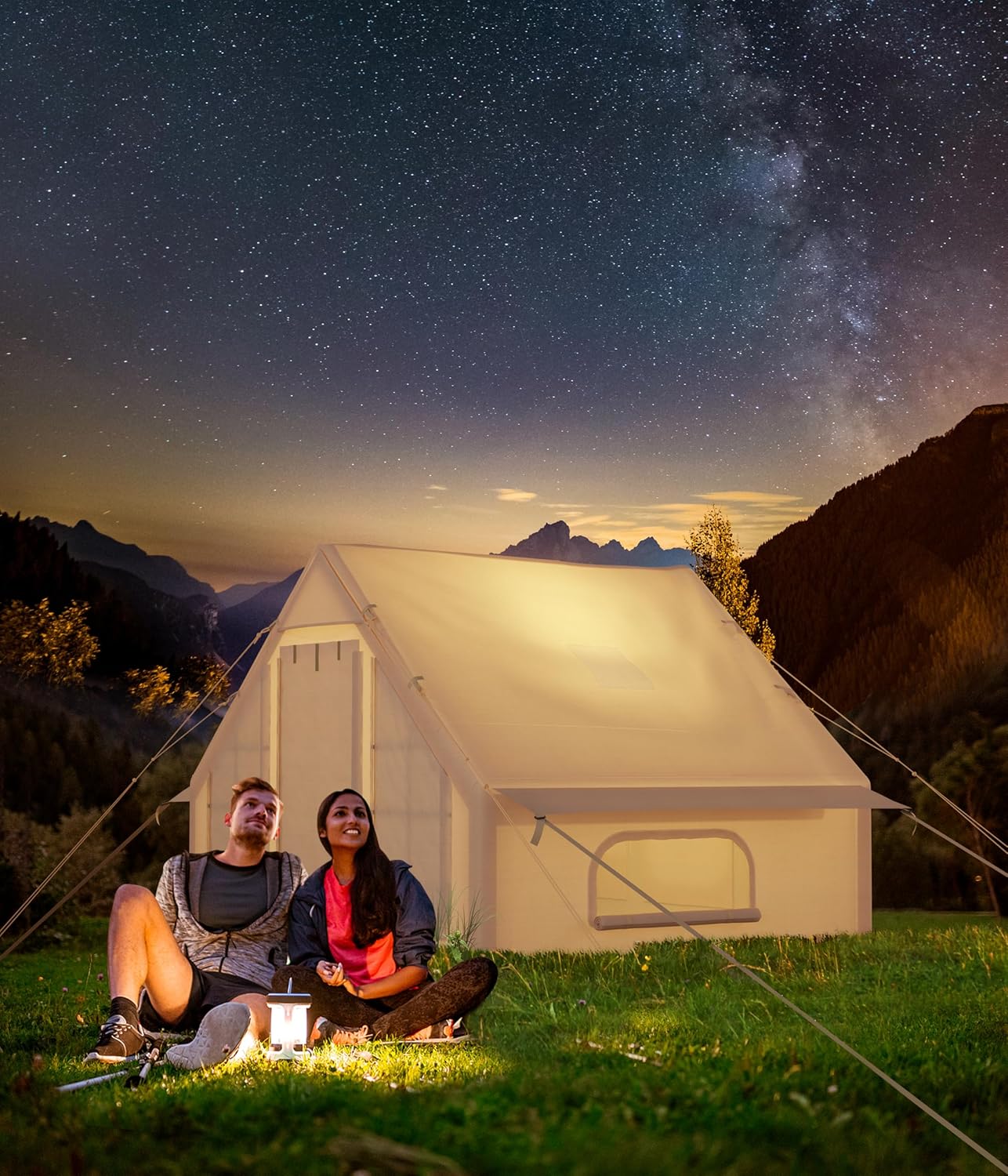 Inflatable Camping Tent with Pump, Luxury Camping Tent, Easy to Set Up, 4-Season Waterproof and Windproof Outdoor Gazebos, Luxury Cabin Tent with Two Doors and Six Windows. · v3
