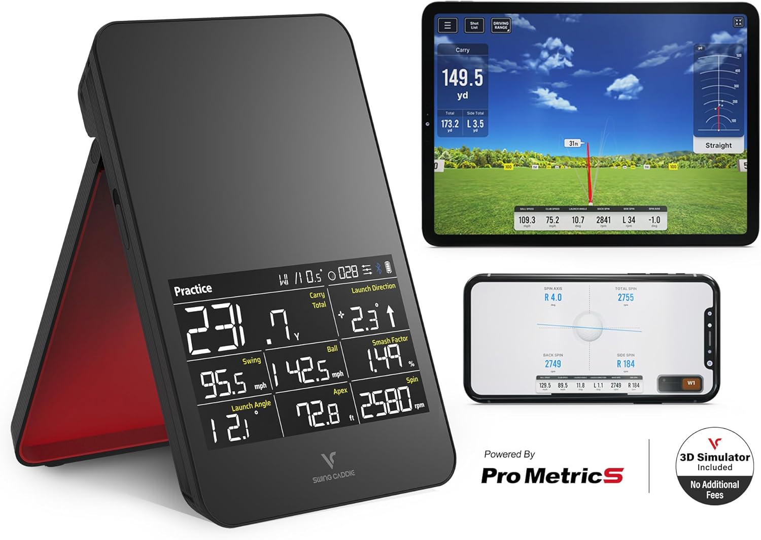 Voice Caddie SC4 PRO Golf Launch Monitor Simulatore 3D di driving range per uso interno ed esterno | Analizzatore di oscillazioni da golf portatile e tracker da golf con schermo integrato