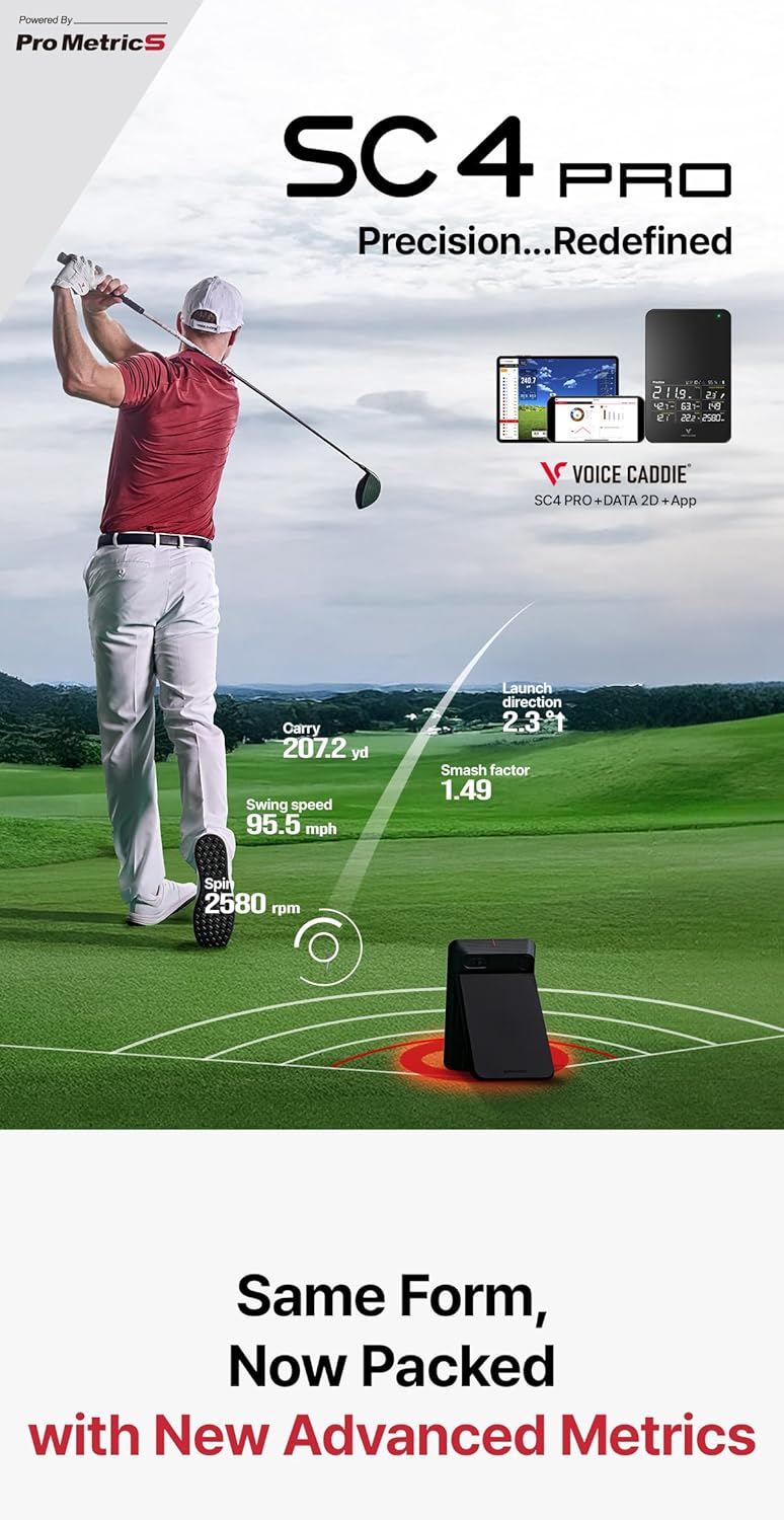 Voice Caddie SC4 PRO Golf Launch Monitor Simulatore 3D di driving range per uso interno ed esterno | Analizzatore di oscillazioni da golf portatile e tracker da golf con schermo integrato
