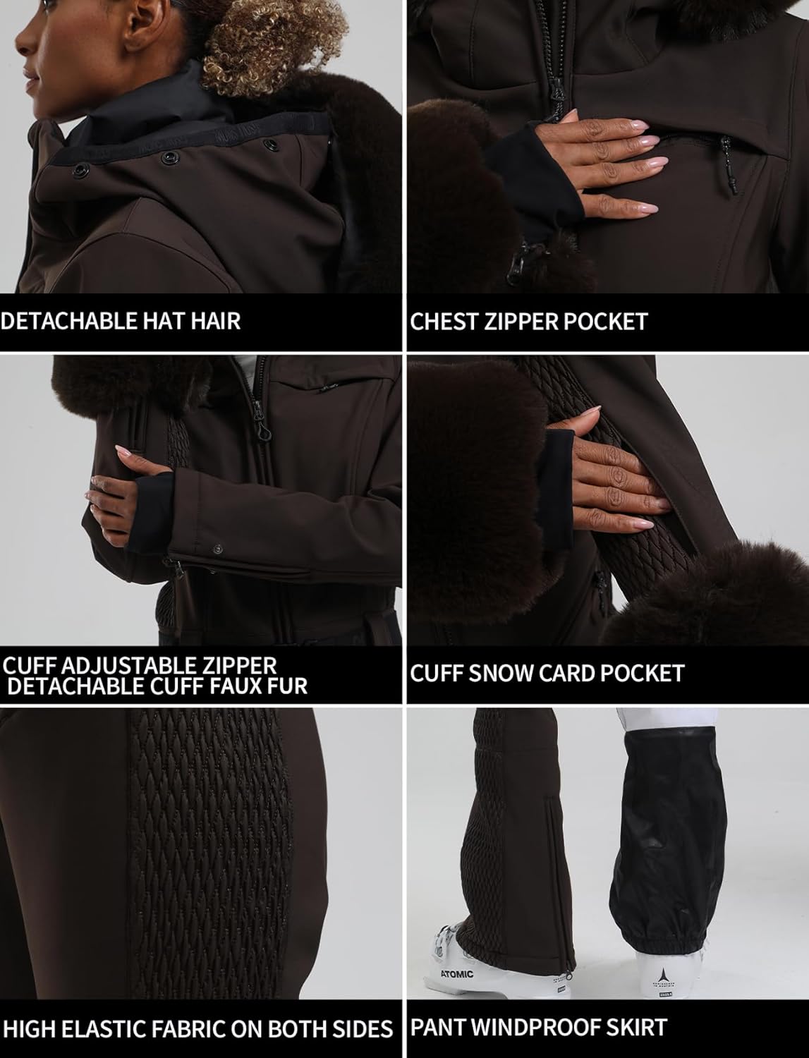 GSOU SNOW Ski Suit Women One Piece Snowsuit Slim Ski Jumpsuit Faux Fur Snowboard Waterproof Windproof Insulated Warm Hooded · v3