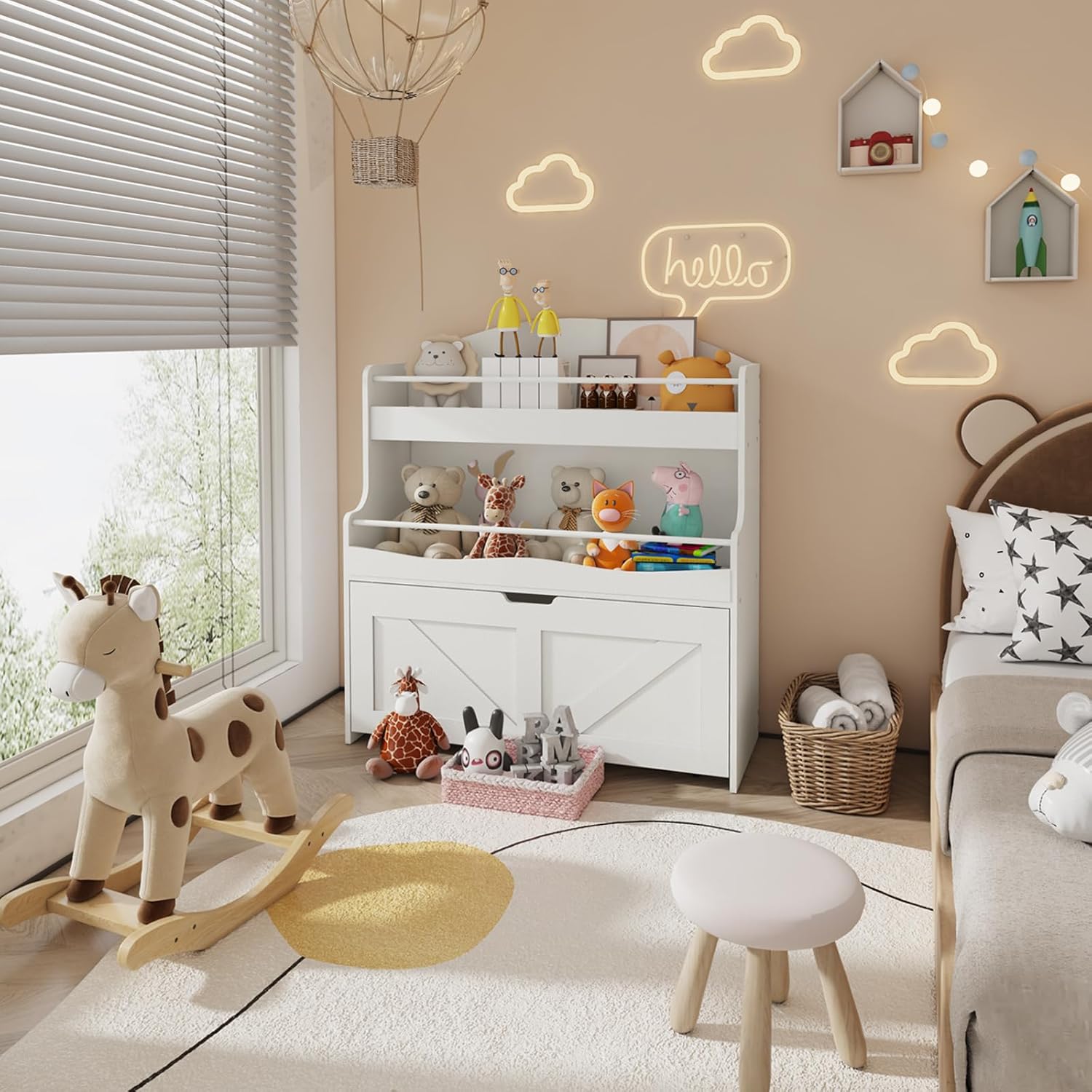 HOOBRO Kids Bookshelf, Toy Storage Organizer with Storage and Movable Drawer, Children Bookcase with Crossbar, Bookcase Display, Kids Bookshelf and Toy Storage for Playroom or Nursery, White WT08CW01 · v3