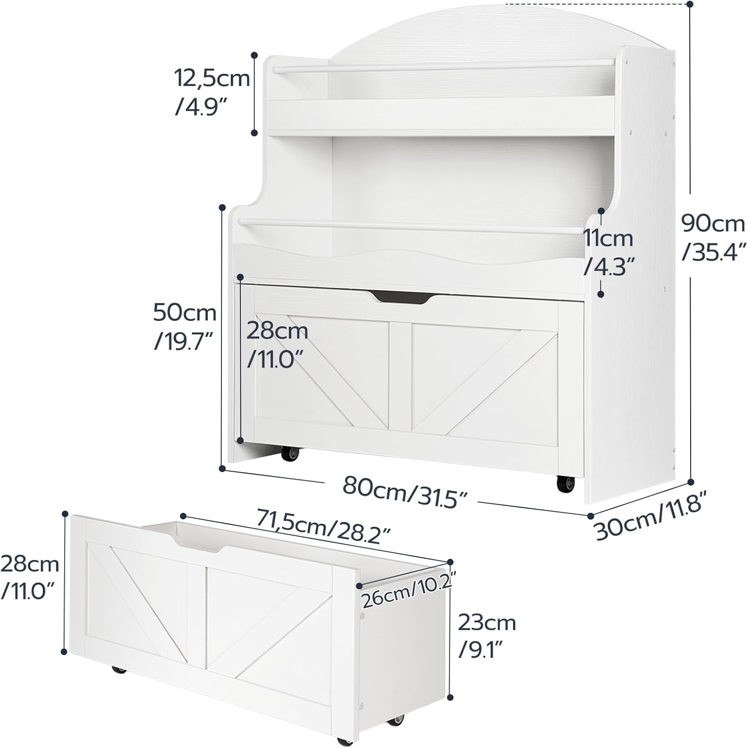 HOOBRO Kids Bookshelf, Toy Storage Organizer with Storage and Movable Drawer, Children Bookcase with Crossbar, Bookcase Display, Kids Bookshelf and Toy Storage for Playroom or Nursery, White WT08CW01 · v3