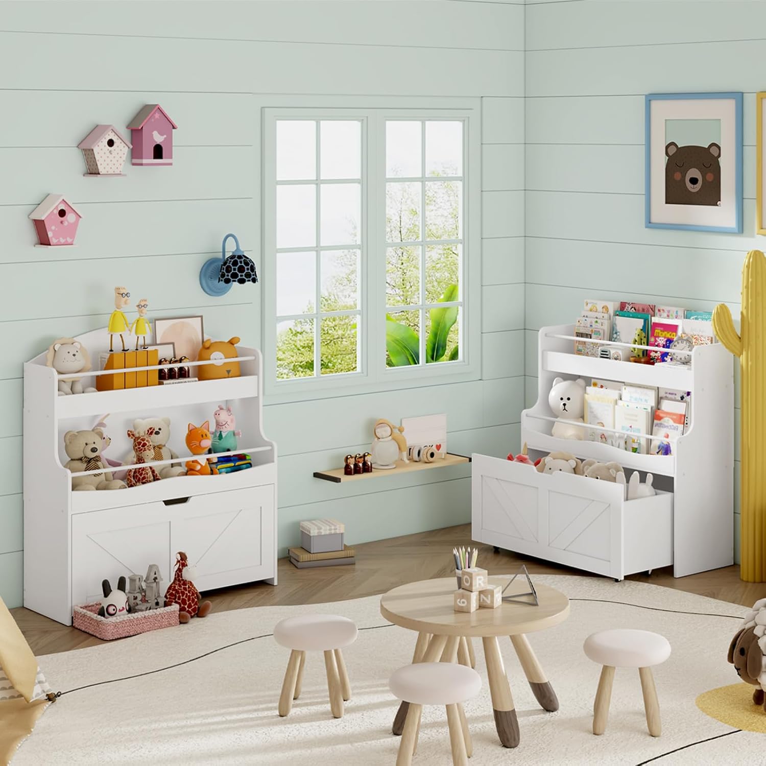 HOOBRO Kids Bookshelf, Toy Storage Organizer with Storage and Movable Drawer, Children Bookcase with Crossbar, Bookcase Display, Kids Bookshelf and Toy Storage for Playroom or Nursery, White WT08CW01 · v3
