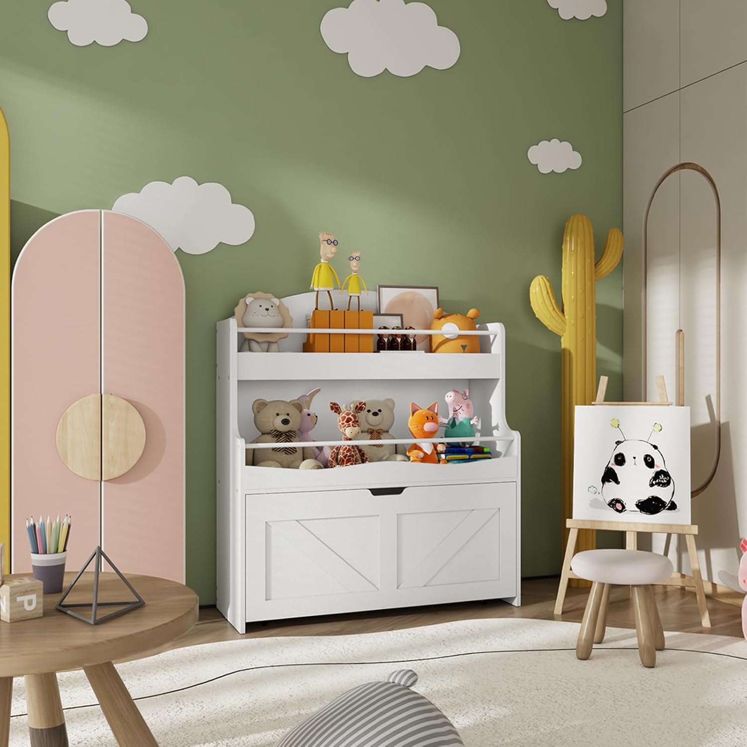 HOOBRO Kids Bookshelf, Toy Storage Organizer with Storage and Movable Drawer, Children Bookcase with Crossbar, Bookcase Display, Kids Bookshelf and Toy Storage for Playroom or Nursery, White WT08CW01 · v3