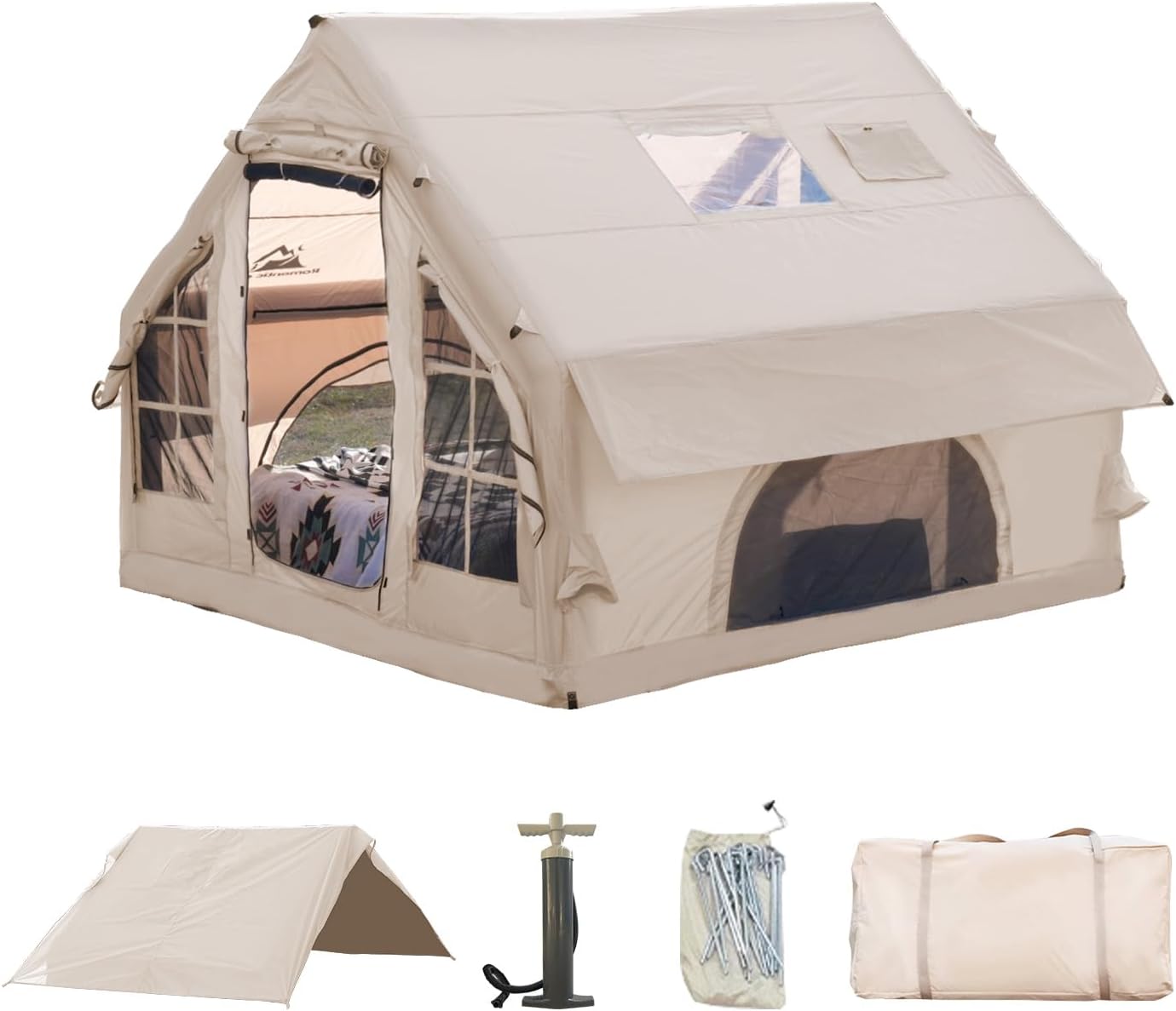 Inflatable Camping Tent with Pump,4-6 Person Waterproof Blow Up Air Tent for Camping Hiking,Easy to Set Up 4-Season Inflatable House Tent with Oversized Canopy. · v3