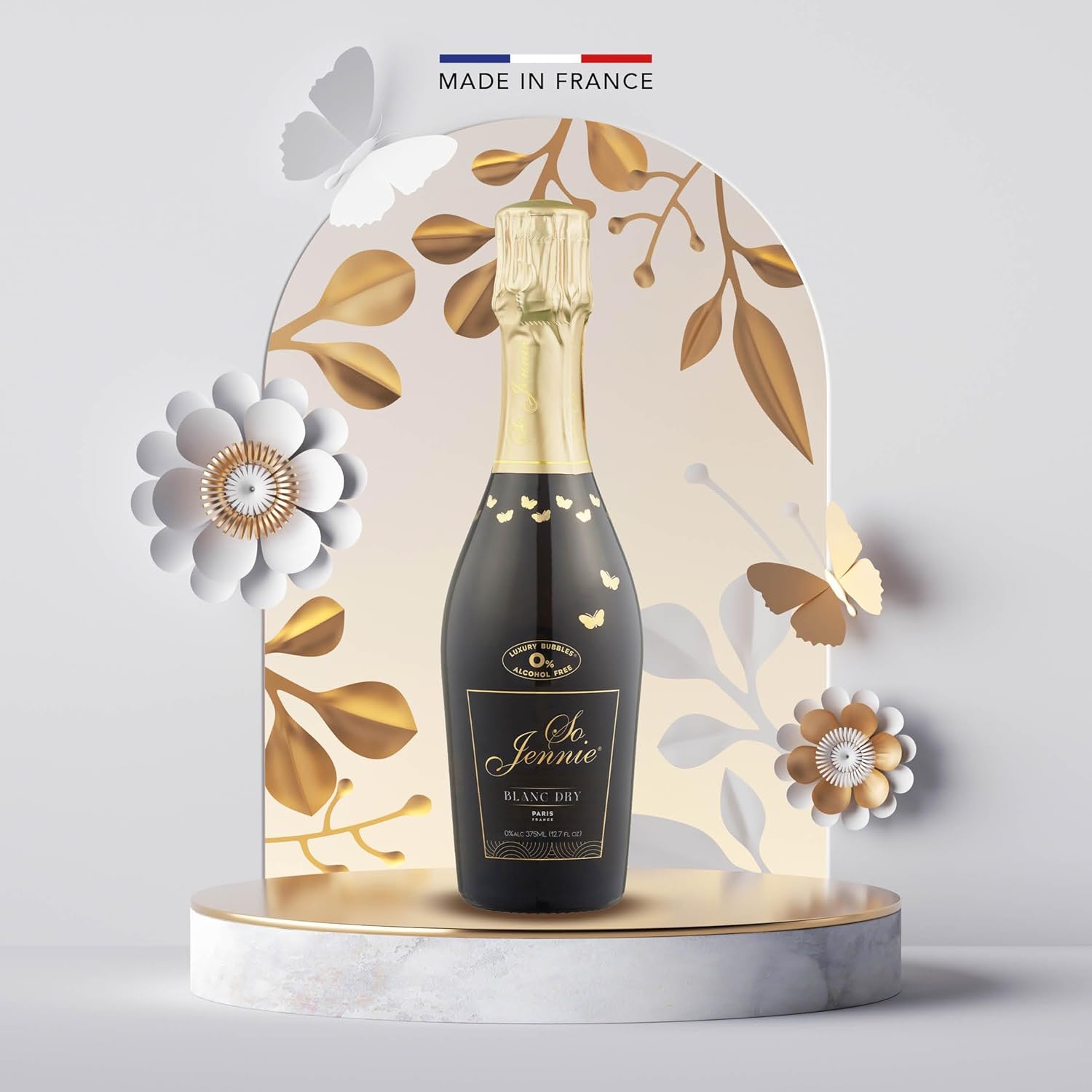 So Jennie Paris Alcohol-Free Blanc Dry Sparkling Wine - Certified Halal, Low Calorie, Sulfite Free - No Preservatives, No Added Sugar (375ml, Case of 6) · v3